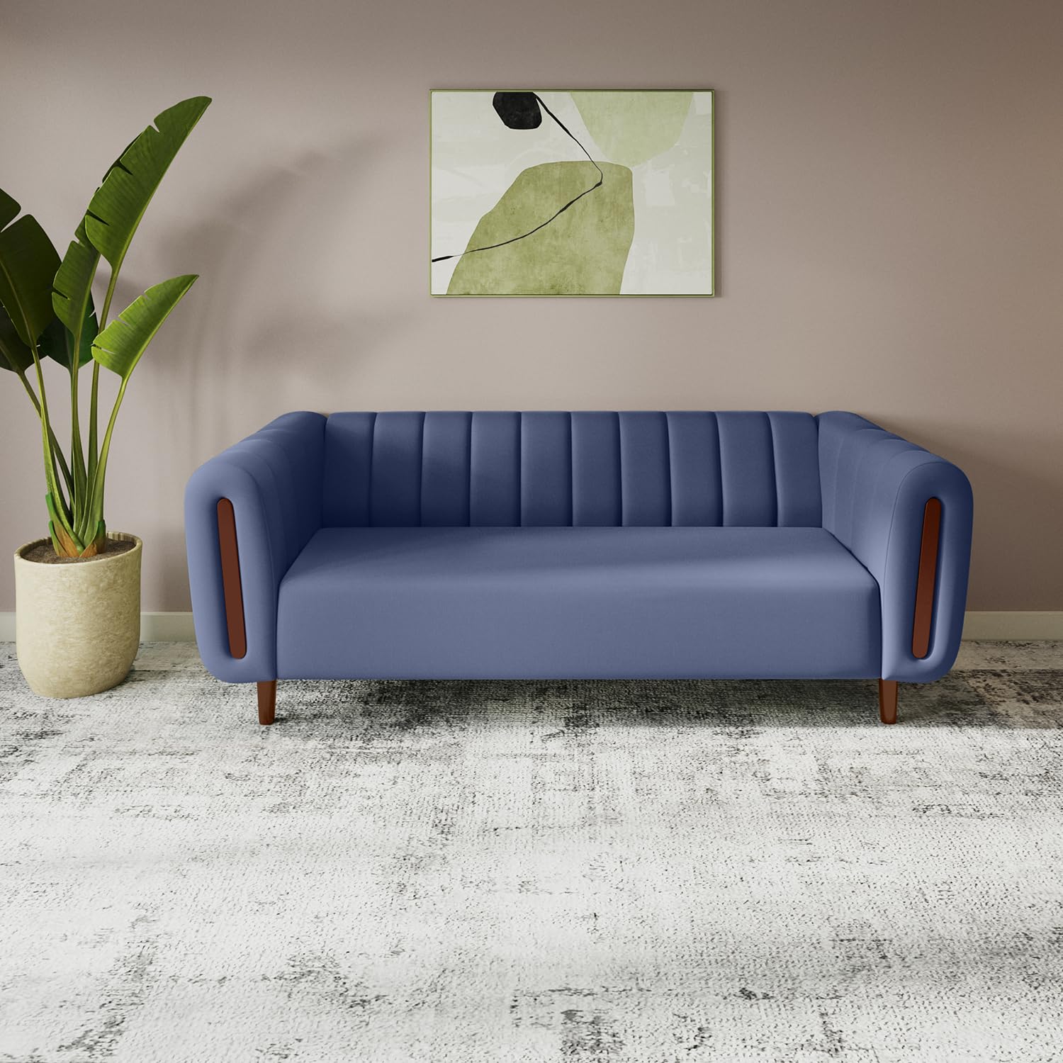 Interio by Godrej Paramount 3 Seater Fabric Sofa for Living Room | 1-Year Warranty, Solid Wood, Ocean Blue