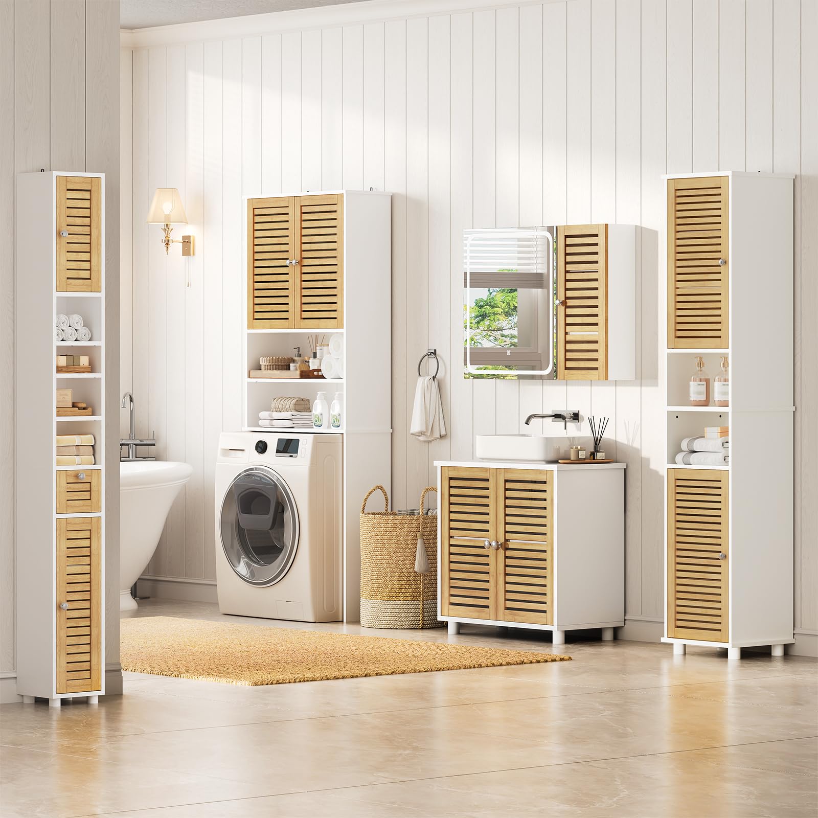Meuble sous Lavabo,Armoire de Salle de Bain avec Tiroir,2 Cases Derrière la Porte, Meuble de Salle de Bain avec Étagères Réglable, Moderne Armoire sous Vasque, 30 x 75 x 60 cm, Blanc