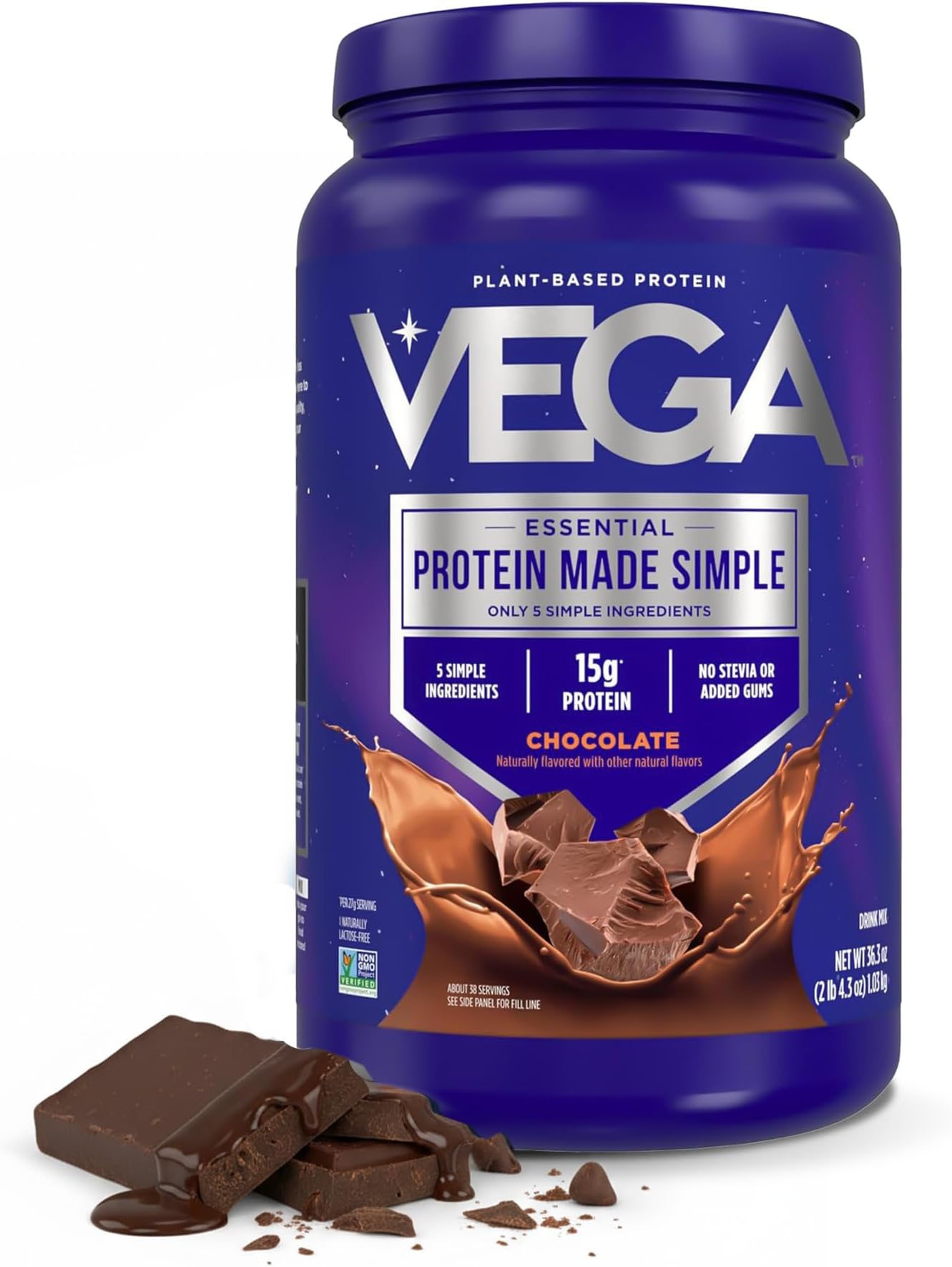 Protein Made Simple, Dark Chocolate - Stevia Free Vegan Protein Powder, Plant Based, Healthy, Gluten Free, Pea Protein for Women and Men, 2.3 lbs (Packaging May Vary)