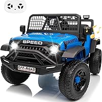 BLISSRIDE 24V 4WD Ride-On Jeep Truck with Parental Remote, Bluetooth Music, Spring Suspension, LED Lights - All-Terrain Fun for Kids (Black/Blue)