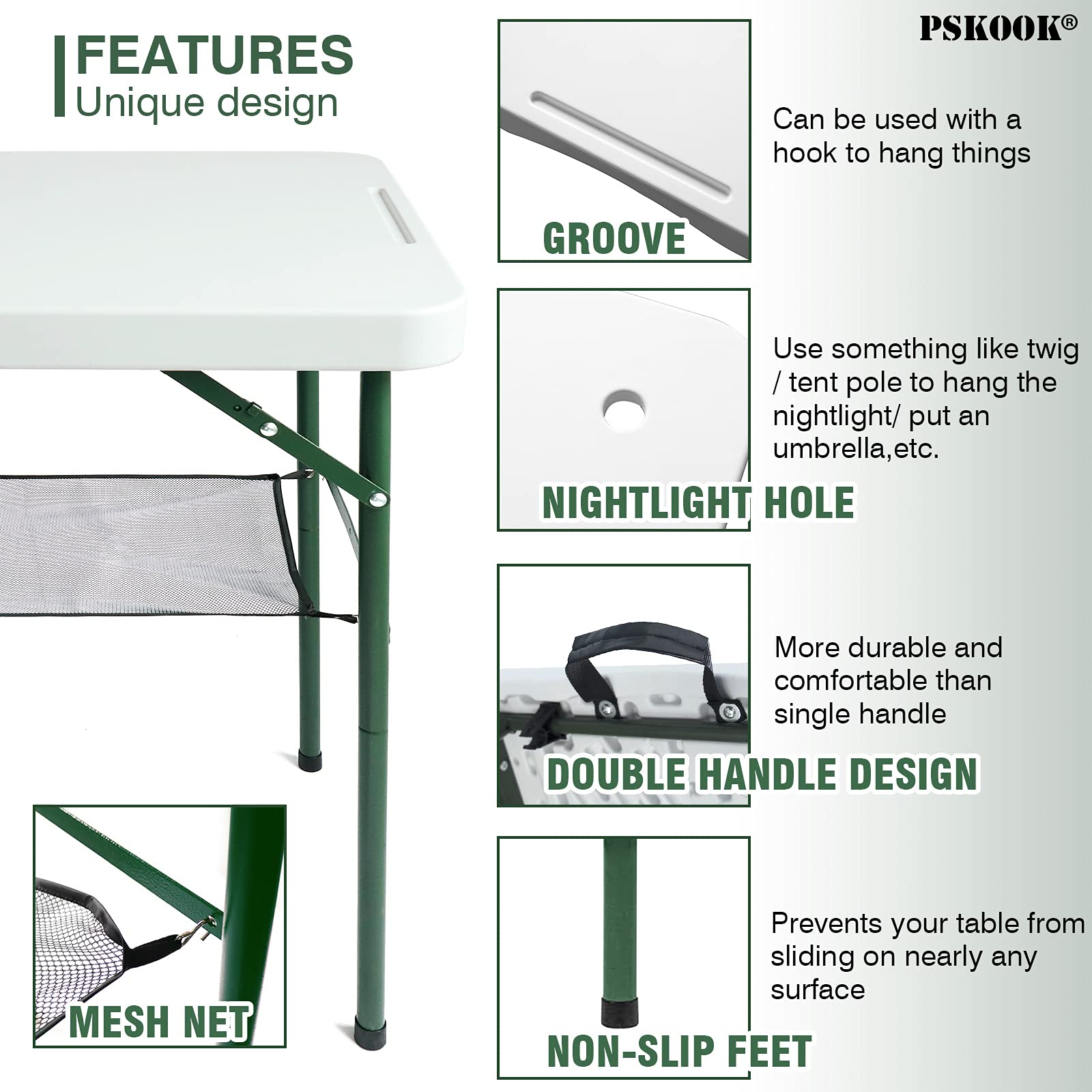 Buy PSKOOK 3FT Folding Table, Portable FoldinHalf Patio Table with