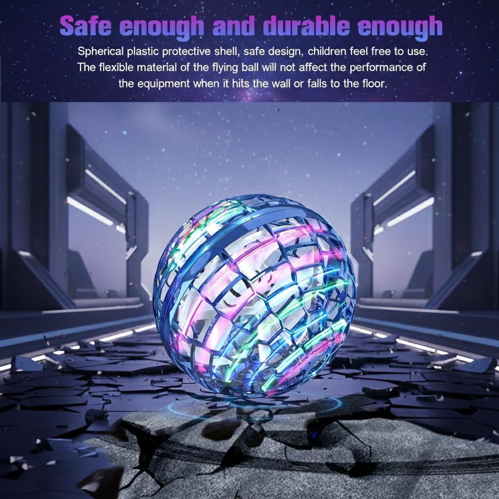 TOY TOWN 2024 Upgraded Flying Orb Ball (Blue) - Magic Hover Boomerang Spinner, Cosmic Globe with RGB Lights, Cool Gift for Kids, Teens, Adults - Indoor Outdoor Hand Drone Fidget Toy