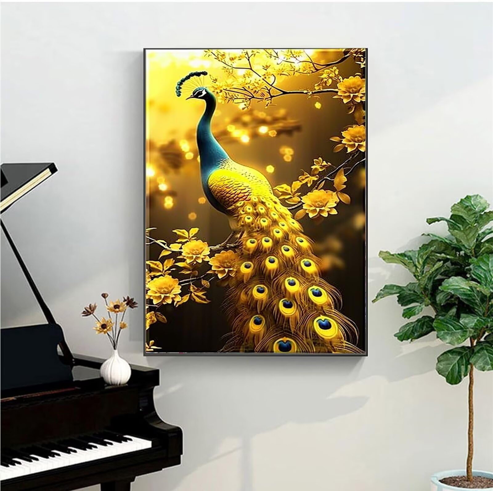 Kit di Pittura Acrilica a Olio su Tela Fai-da-Te, Amichevole Pavone Compagno Dipinto Ad Olio Su Tela con, Decorazioni per La Casa Dipingere con i Numeri per Adulti Bambini Piume 60x80cm (Con Scatola)