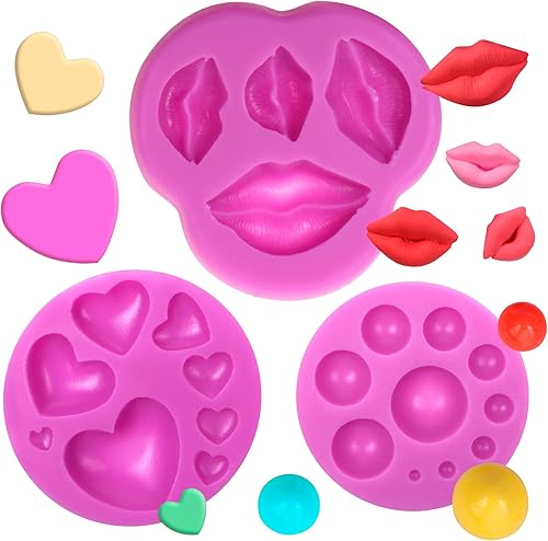 Molde de silicona con forma de corazones, moldes de chocolate con perlas de labios para decoración de pasteles de enamorados, adornos para cupcakes