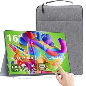 Monitor portátil com tela sensível ao toque de 16 polegadas, FHD IPS 1920 x 1200, USB-C HDMI, alto-falantes embutidos, tela externa de metal ultrafino para laptop, Mac, telefone, PS5, Xbox