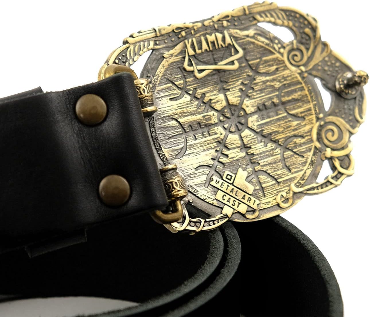 Leather belt with Helm of Awe buckle, Viking Helm of Terror Old Norse Scandinavian Viking Pagan military belt with solid brass buckle