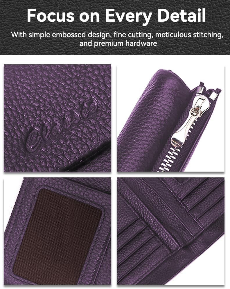 Wallet for Women [Genuine Leather] [Magnetic Closure], Large Capacity Female Ladies Bifold Wallet Card Holder, ID Window, Zipper Coin Pockets (Purple) - Image 5