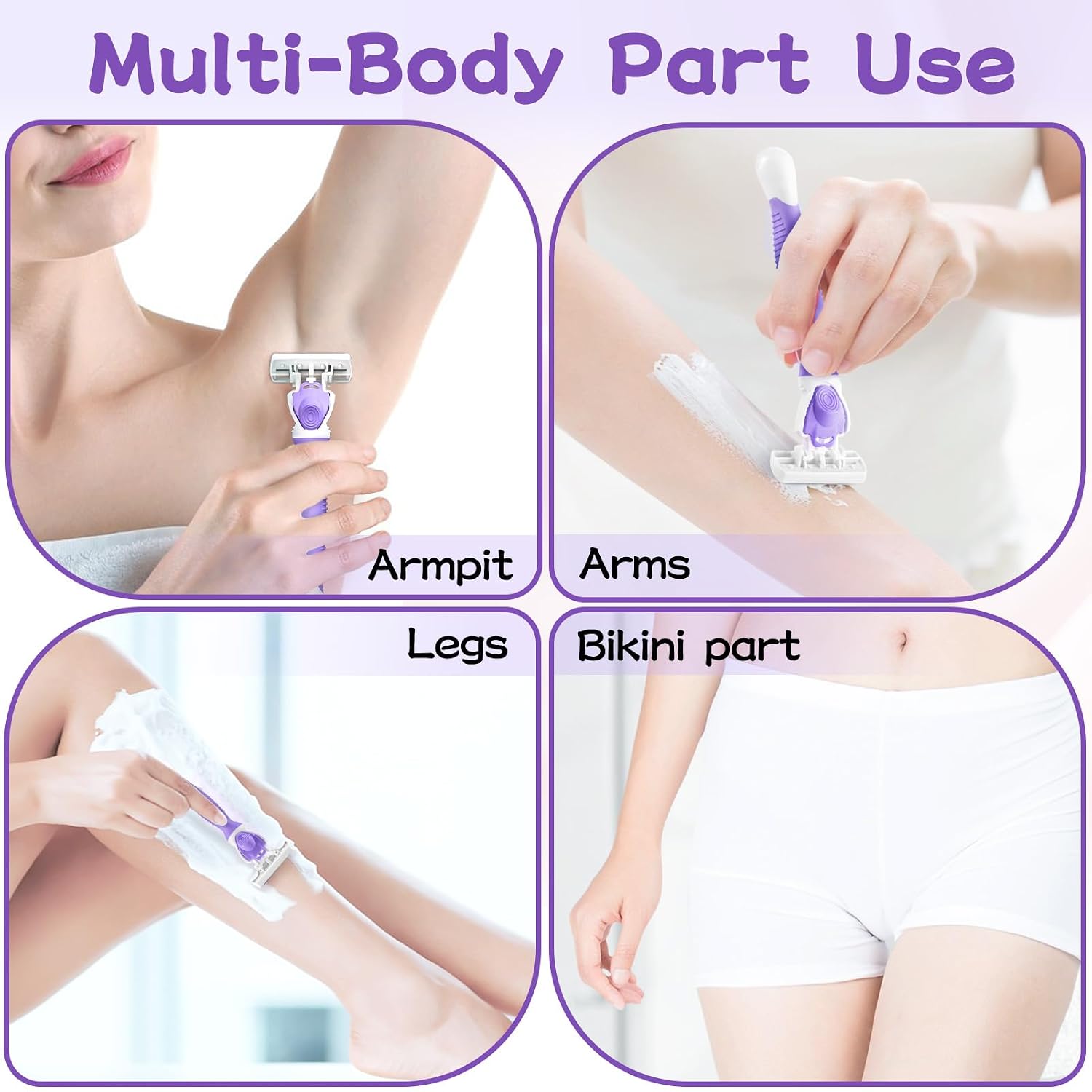 Razors for Women with 6 Premium Blades, Women's Razors for Closing Shaving Include 2 Handles and 19 Blade Refills, Purple