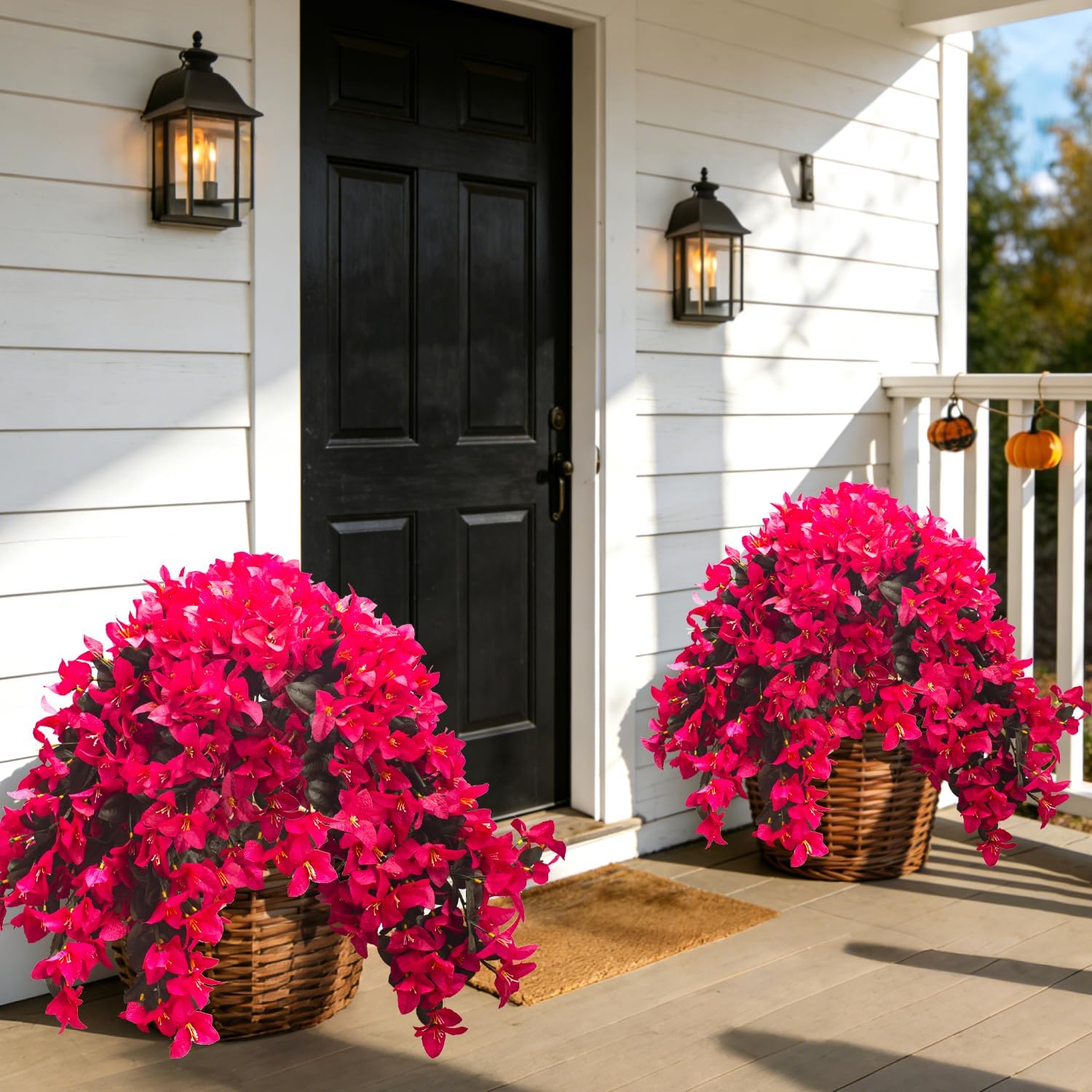 Grunyia Artificial Bougainvillea Flowers – 4 Pcs UV Resistant Fake Flowers with Silk Petals, Realistic Trailing Plants for Outdoor Indoor Wall Garden Home Wedding Decor (Hot Pink) (Rose Red)