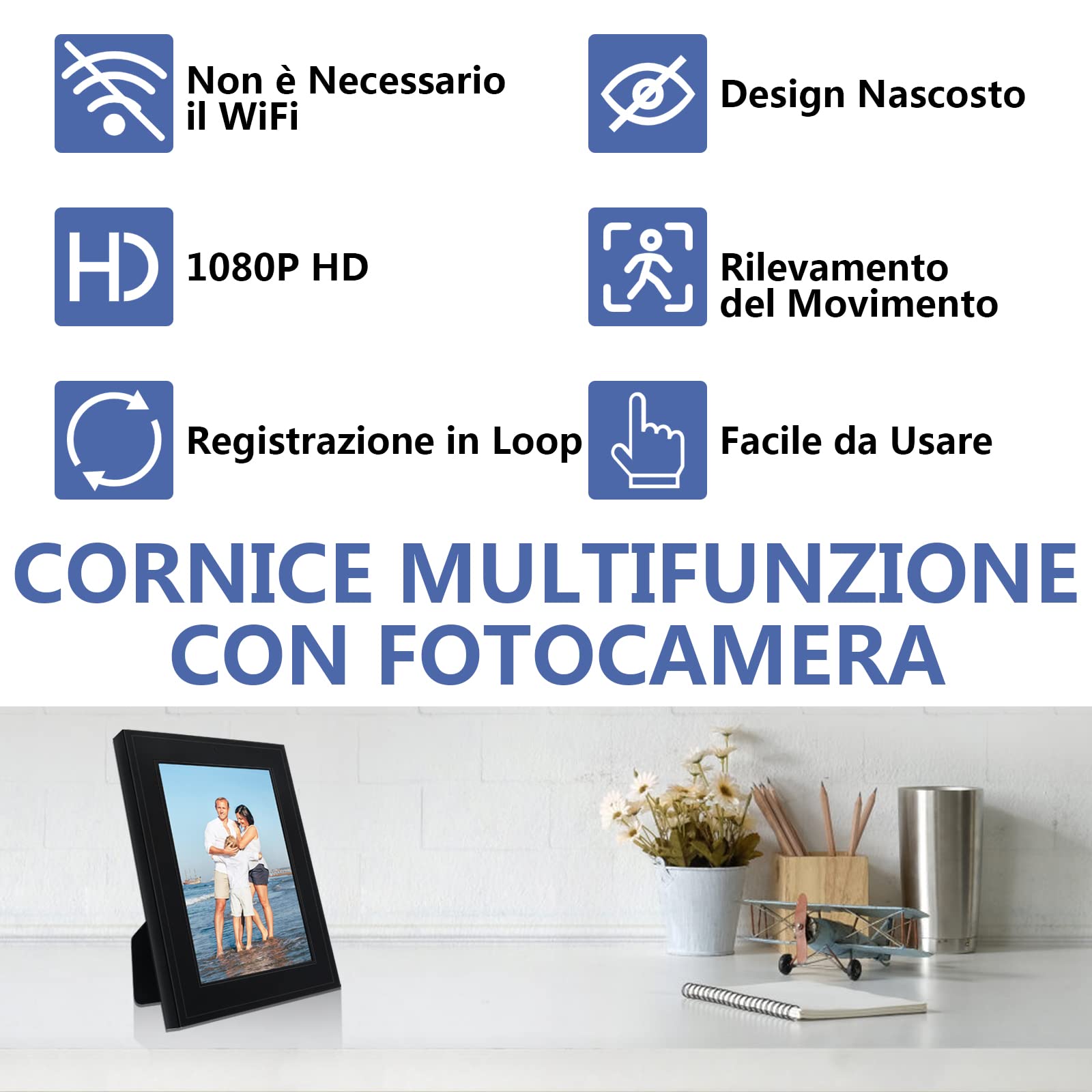 Hidden Camera Mini Spy Photo Frame 1080P HD Motion Detection - Dettaglio
