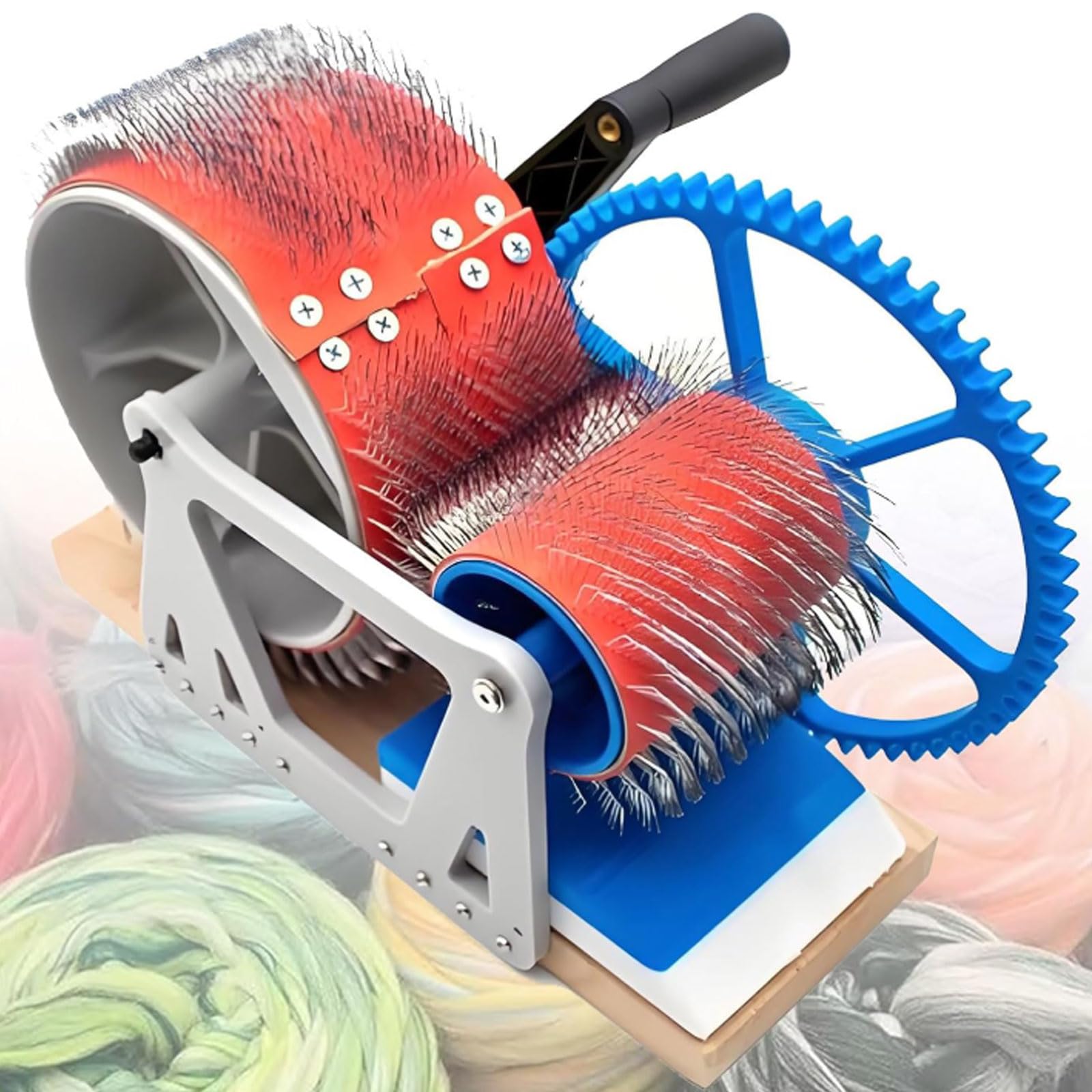Aserzenith White+Blue Wool Carding Machine, Felt Drum Carder With Flexible Brush, Combing Spinning Tool For Diy Wool Felt, Handicraft Enthusiasts