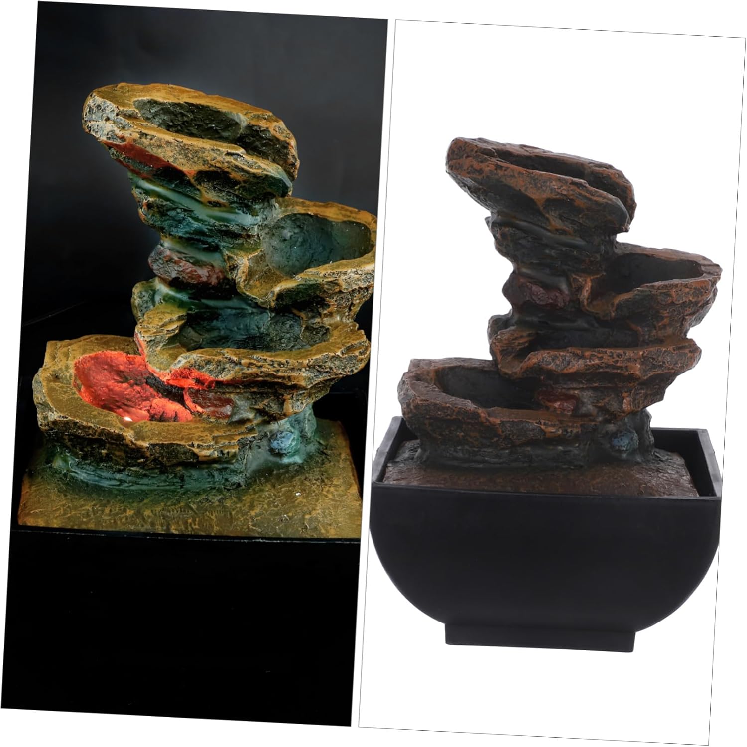 Relaxing Indoor Tabletop Water Fountain with LED Light and Soothing Sound Chinese Style Zen Garden Decor for Meditation and Home Office Sturdy Design with US Plug