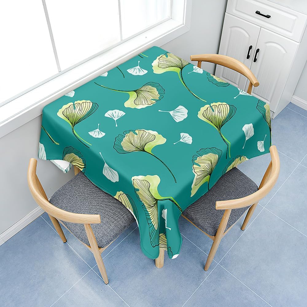 Tischdecke Outdoor Ginkgo Biloba Tischdecken Abwaschbar 3D Blau Tischtuch Wasserdicht Wetterfest für Party Biertisch, 140x300 cm ZB1410