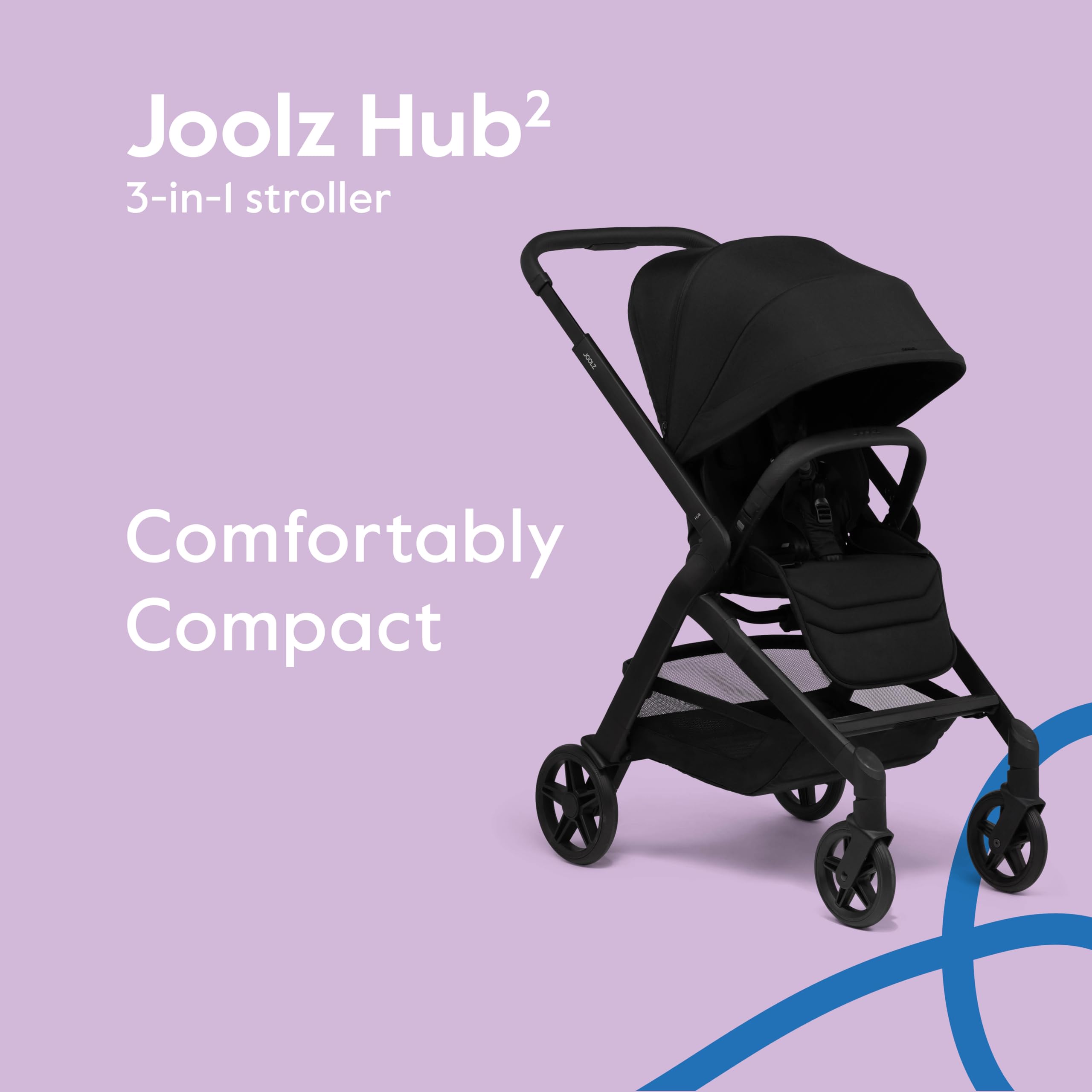 Joolz Hub2 Compact Mid-Sized Stroller with Reversible Seat, One-Hand Fold | Car seat compatible stroller with all-terrain wheels, XL basket, UPF 50+ canopy and newborn-ready recline