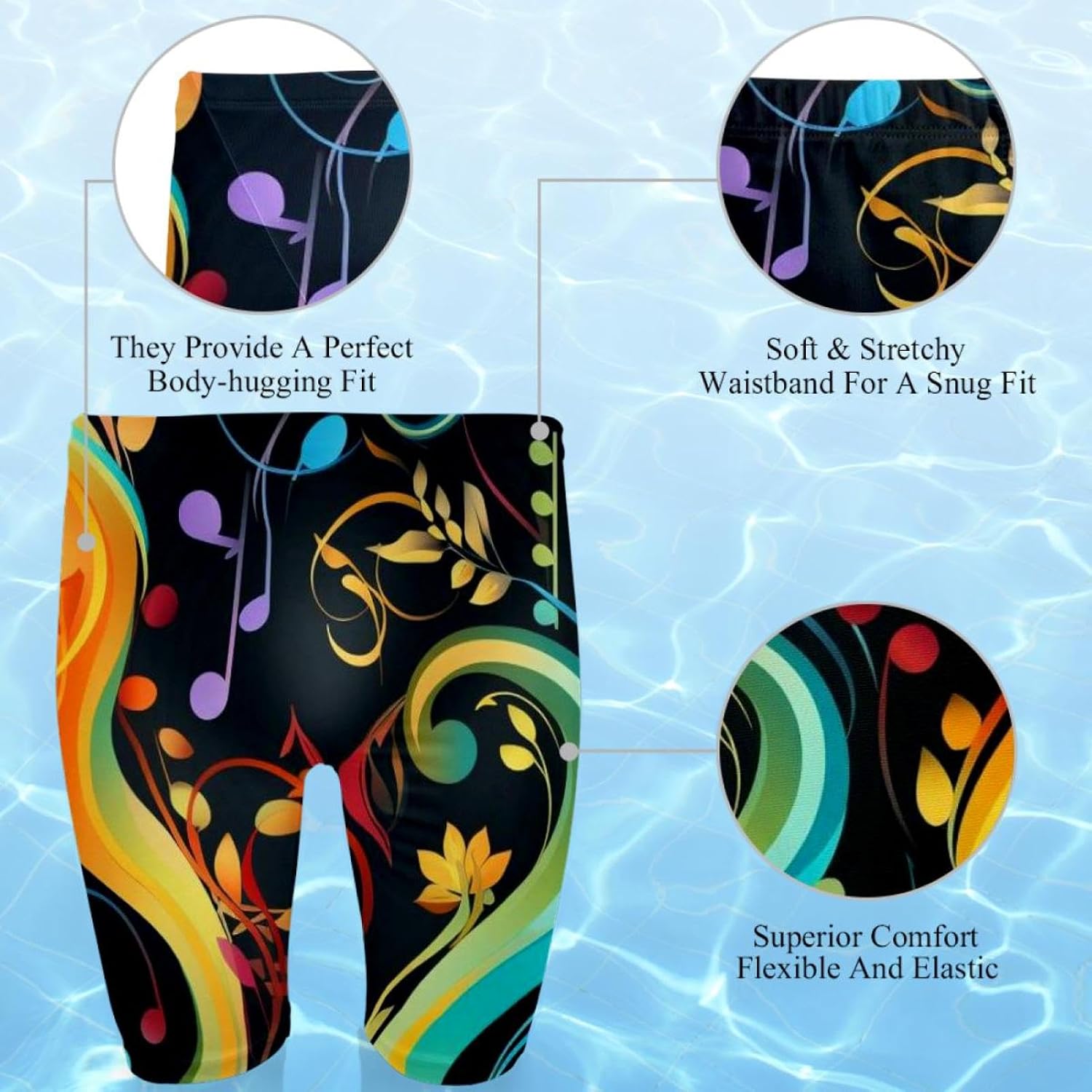Colorful Music Notes Men's Swimsuit Jammer Quick Dry Swim Jammer Racing & Training Swimsuit