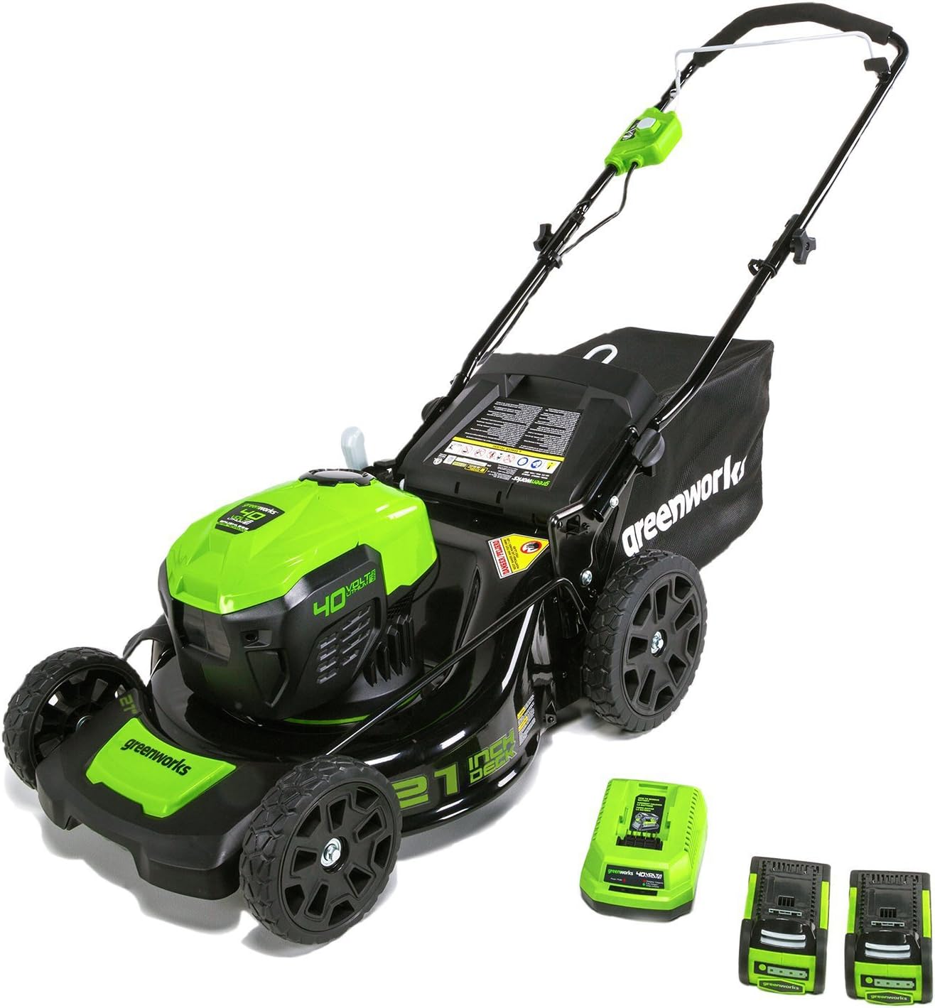 greenworks 40V 21 inch Brushless Dual PH Mower with Two 2.5AH Batteries and Charger, MO40L2512