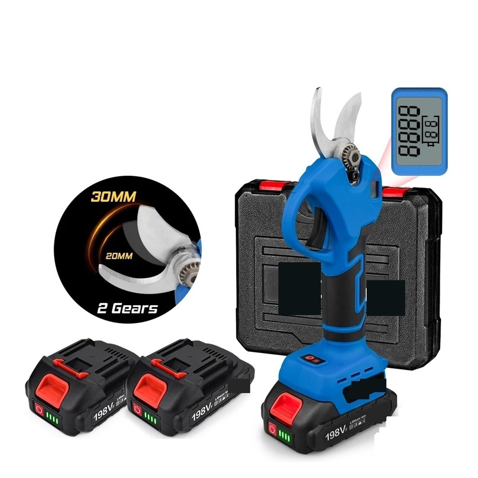 Cesoie da Potatura, Potatore digitale a batteria senza spazzole a 2 marce da 30 mm Cesoia efficiente for alberi frutto Bonsai Potatura rami(No Battery)