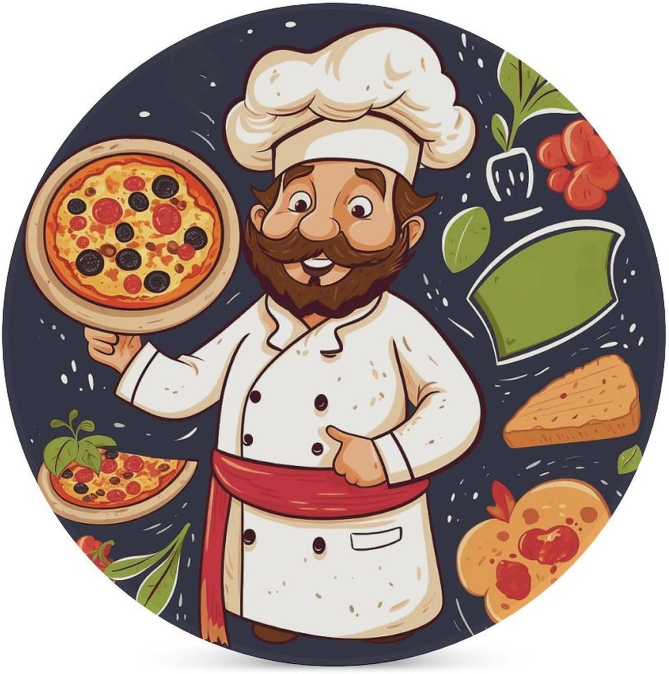 Chef Pizza Coaster with Cork Base Drink Coasters for Coffee Table Decor Modern Cup Coasters with Non-Slip & Heat-Resistant Cute Ceramic Table Coaster for Home Dining