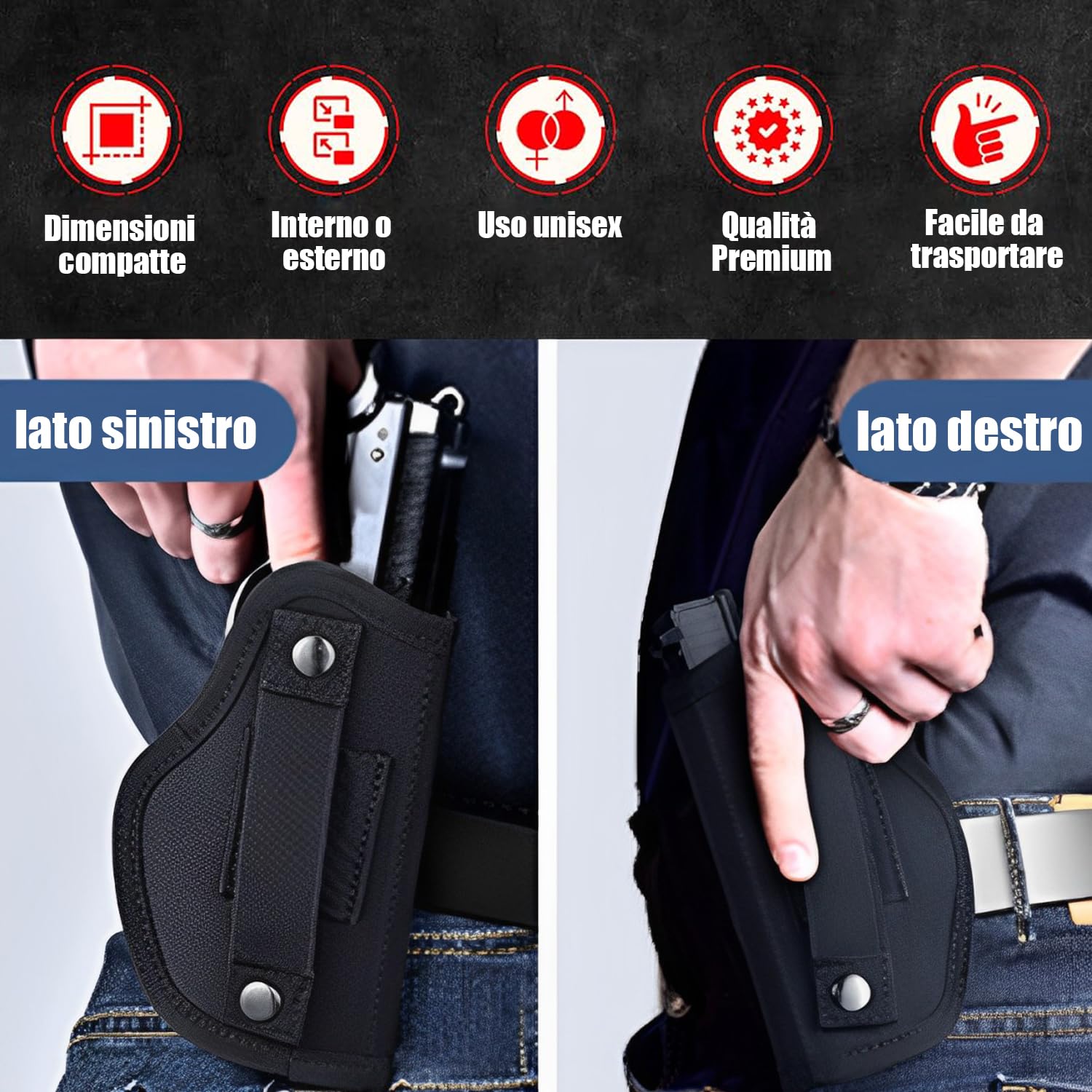 2 Pezzi Fondina per Pistola Nascosta, Pistola Interna o Esterna per Mano Sinistra e Destra, Pistole Tattiche Holster, Nylon Fondina da Trasporto Nascosta, Nero