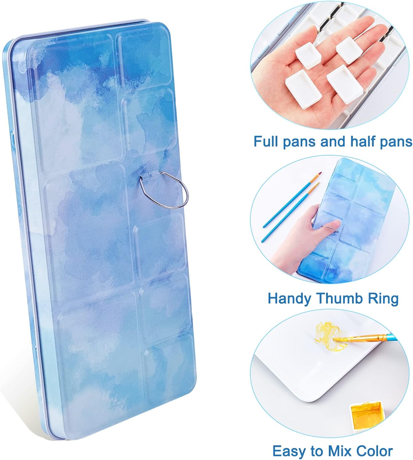 PH PandaHall Empty Watercolor Palette, 42 Half Pans & 24 Full Pans Large Watercolor Tray Tin with Fold Out Palette for DIY Watercolor Oils Painting Sketching Travel Case Art Drawing Supplies
