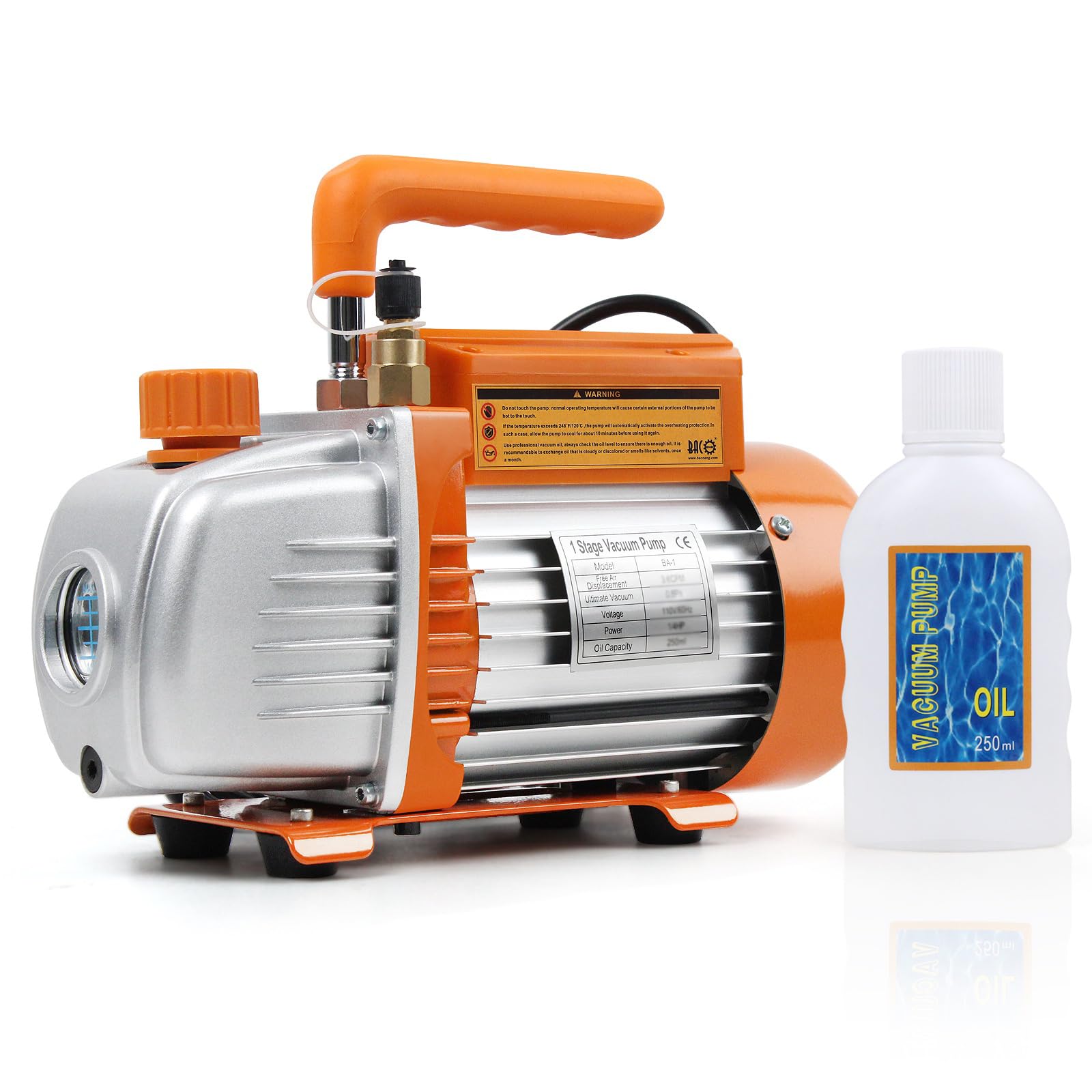 BACOENG Pompa a Vuoto 3 CFM per Refrigerazione e Climatizzazione, Pompa Monostadio 1/4 HP, 1440 giri/min, Elettrica per Sistemi di Refrigerazione Automotivi