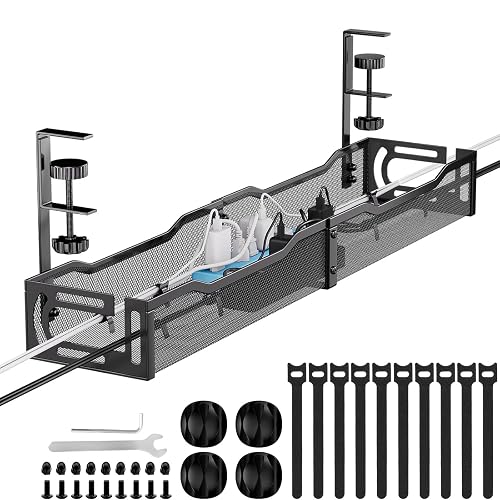 Under Desk Clamp Cable Management Organizer Black