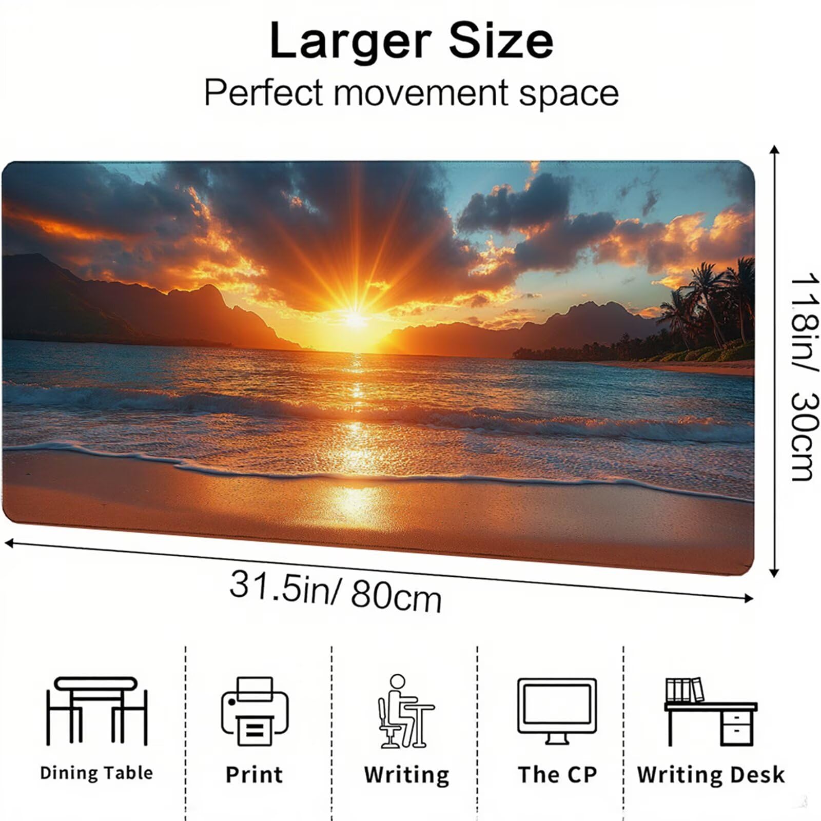 Żółta podkładka pod mysz XXL 1600 x 800 x 3 mm widok na morze pod ręką akcesoria na biurko antypoślizgowa gumowa podstawa i szyte krawędzie podkładka pod mysz dla graczy do dekoracji biura biurowego