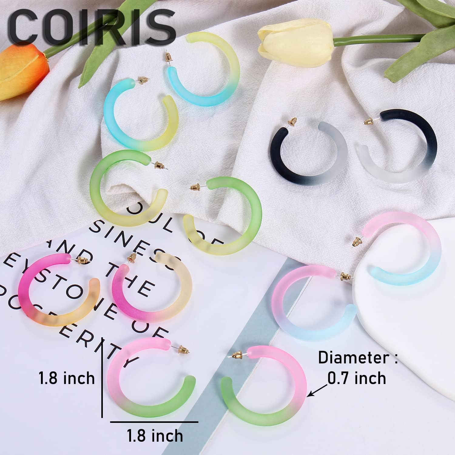 6 Pairs Colorful Big Hoop Earrings, C Shape Trendy Chunky Acrylic Retro Earrings for Women, Lightweight Statement Earring Costume Accessories(ER1208) - Image 7