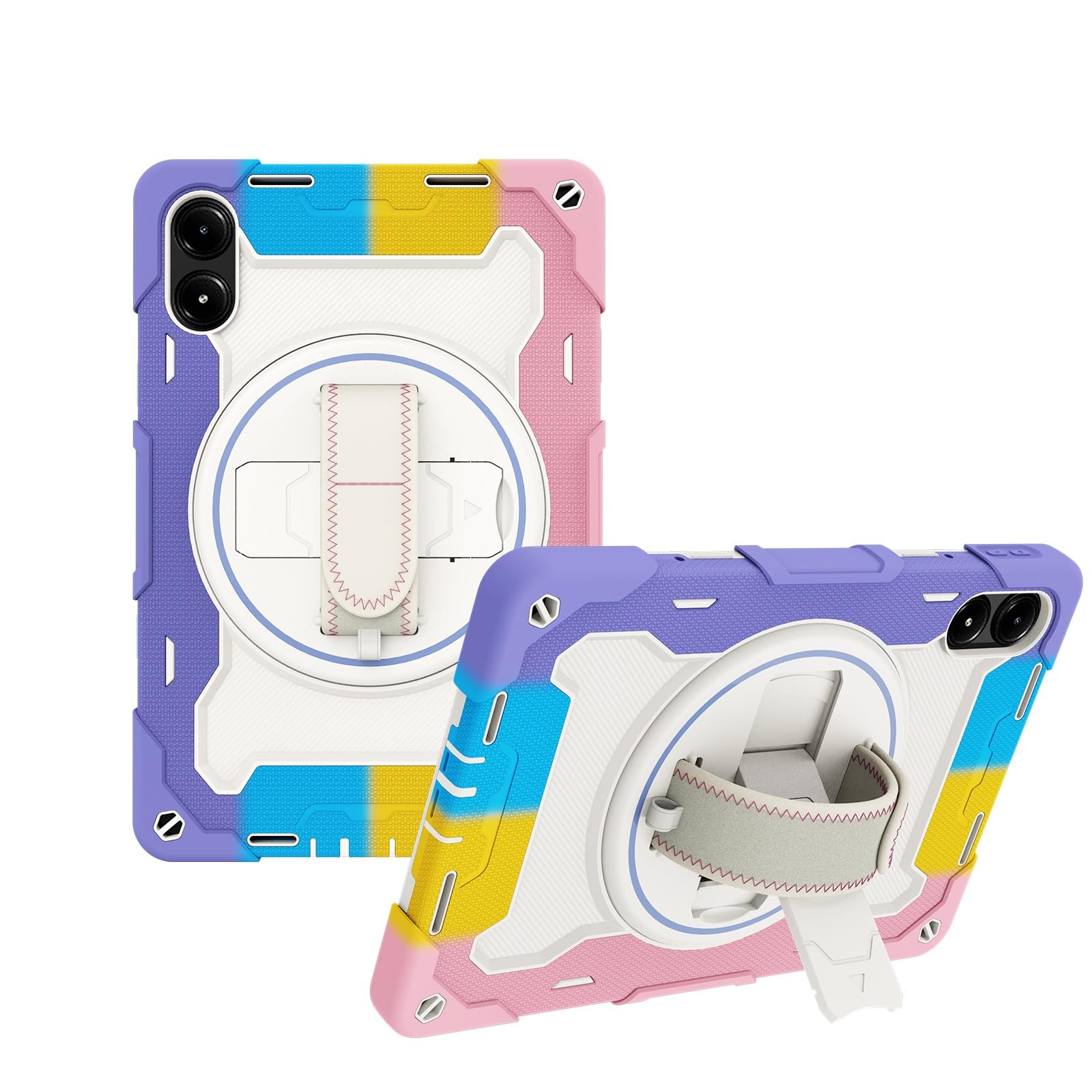 Kompatybilny z etui Xiaomi Redmi Pad Pro 12,1" Pokrowiec na tablet,1 cala, wytrzymały, odporny wstrząsy futerał dla dzieci Etui TPU Podpórka Wytrzymały ochronny paskiem rękę Pasek do noszenia(Pembe)