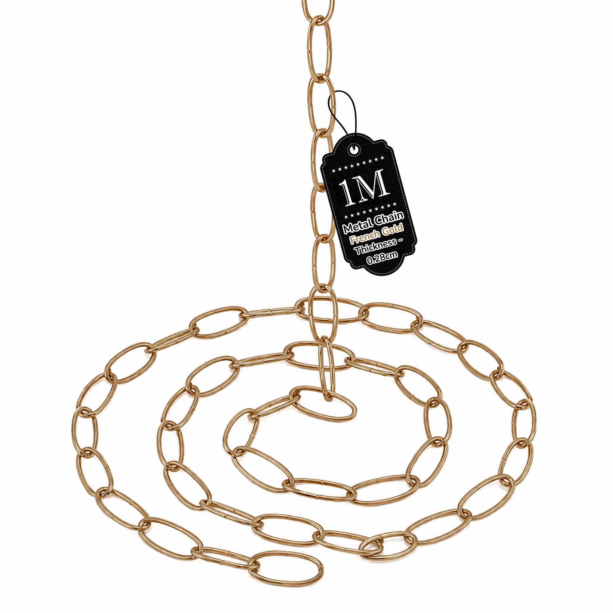 LEDSONE Vintage Style Metal Chain – 100cm Iron Thread with Not Carabiners for 32mm x 17mm Pendant Hanging Chains, Safety Barriers, and Outdoor, Indoor & Garden Décor (1, French Gold)