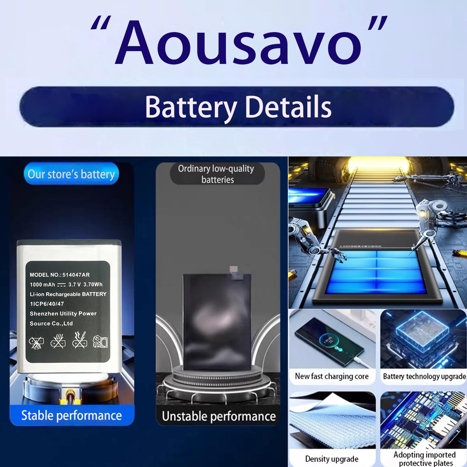 514047AR Batería de Repuesto 514047AR Compatible con KX-TU446, KX-TU446/4, KX-TU456, KX-TU456EXCE, KX-TU466EXBE, KX-TU466EXWE 514047AR