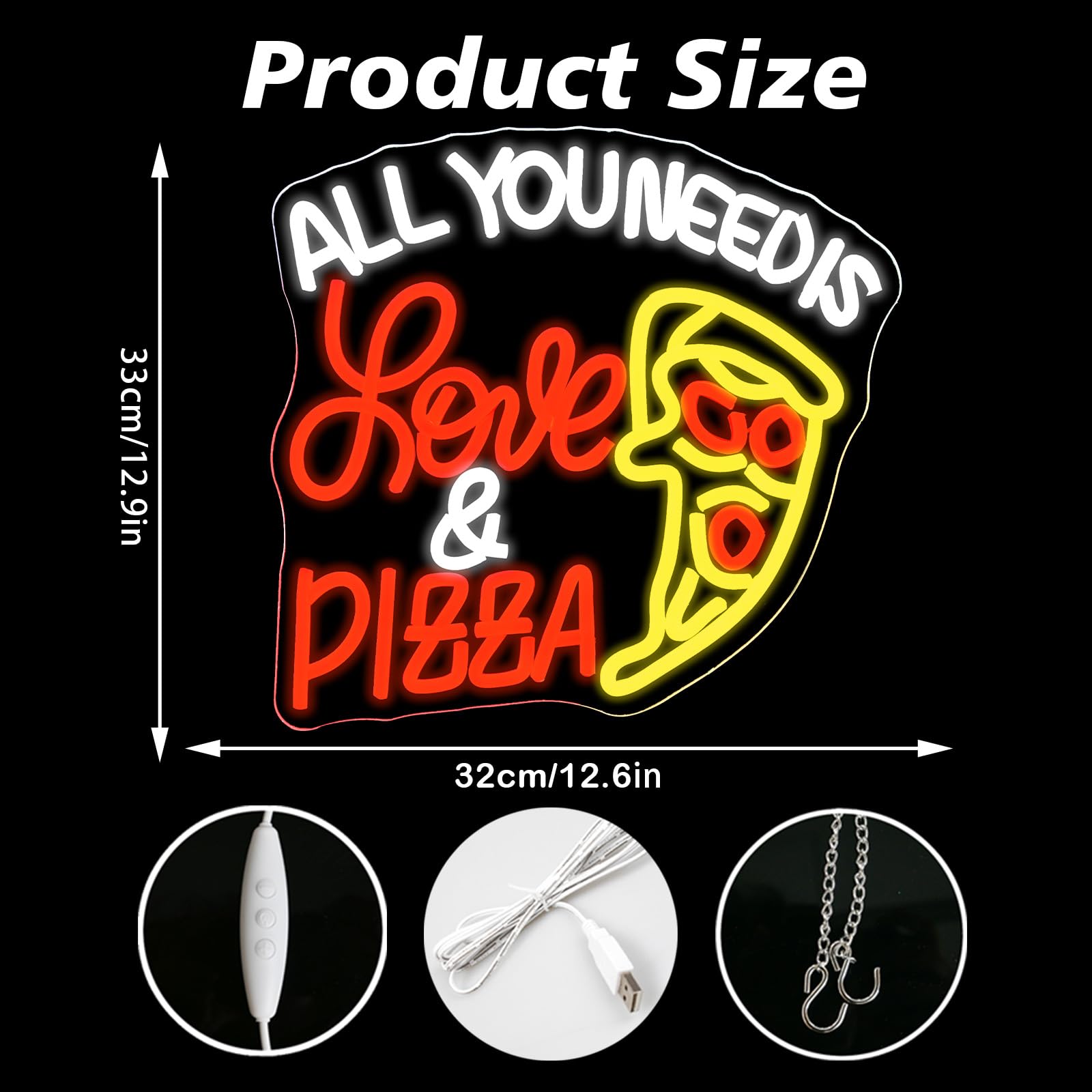 VYXIN All You Need Is Love & Pizza Neon Light Sign USB Pizza Neon Sign for Restaurant Dimmable Led Sign for Wall Decor Pizza Parlour Bistro Kitchen Restaurant Food Festival Party - Image 4