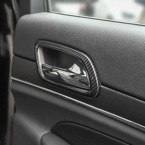 Miniatura 7 de SQQP Kit de anillo de ajuste de cubierta de manija de puerta interior de fibra de carbono, 4 piezas para Jeep Grand Cherokee 2011-2019