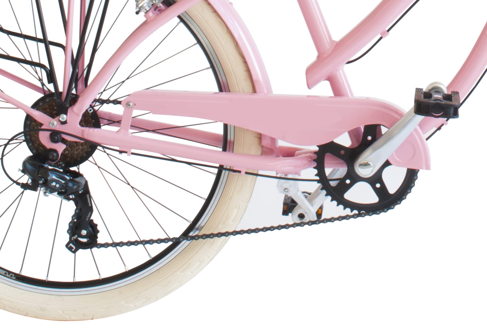 Fahrrad Beachcruiser Damen 26" | City-Bike | BeachCruiser Bike 26 Zoll 6-Gang, Aluminiumrahmen, Schutzbleche, LED-Licht und Gepäckträger