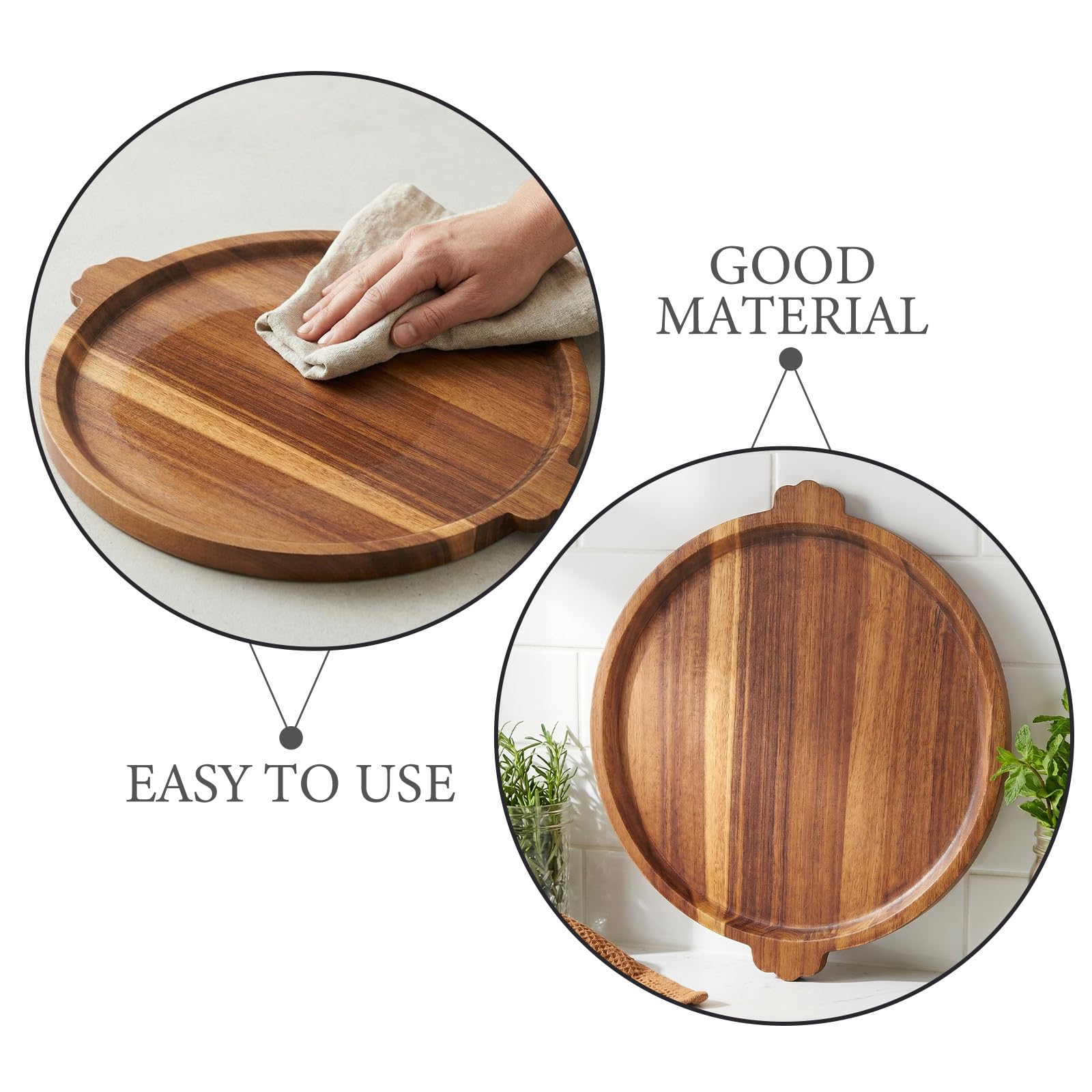 COLLBATH Bandeja Redonda Grande de Madera para Servir - Bandeja Circular de Madera con Asas - Plato Redondo para Servir Desayuno, Bebidas y Aperitivos en la Mesa del Comedor.