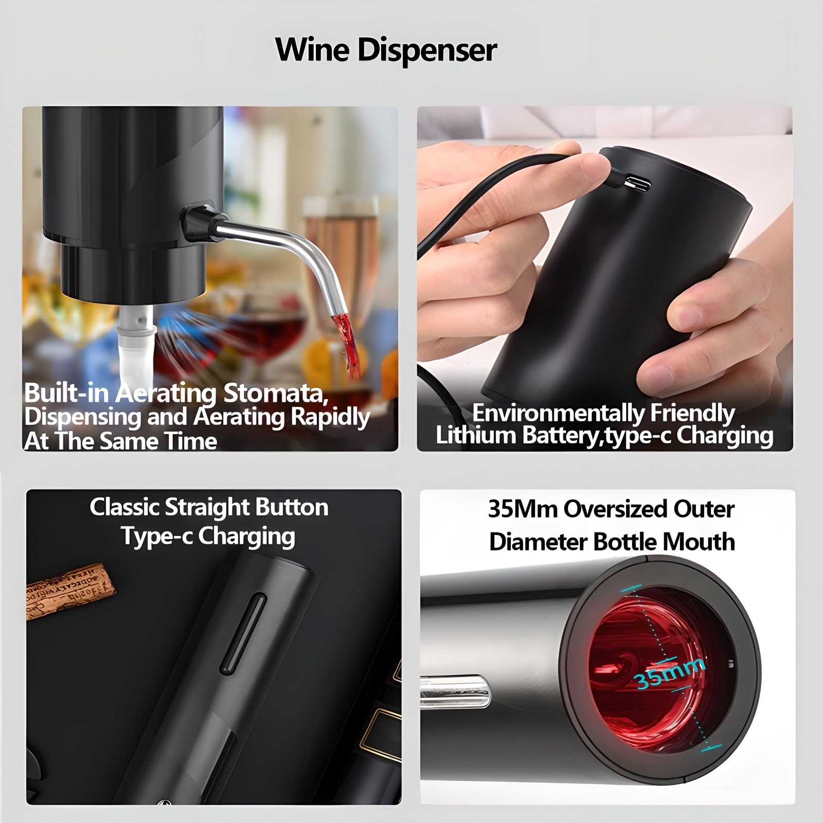 Distributeur de vin électrique avec bec verseur automatique rechargeable avec câble de charge USB
