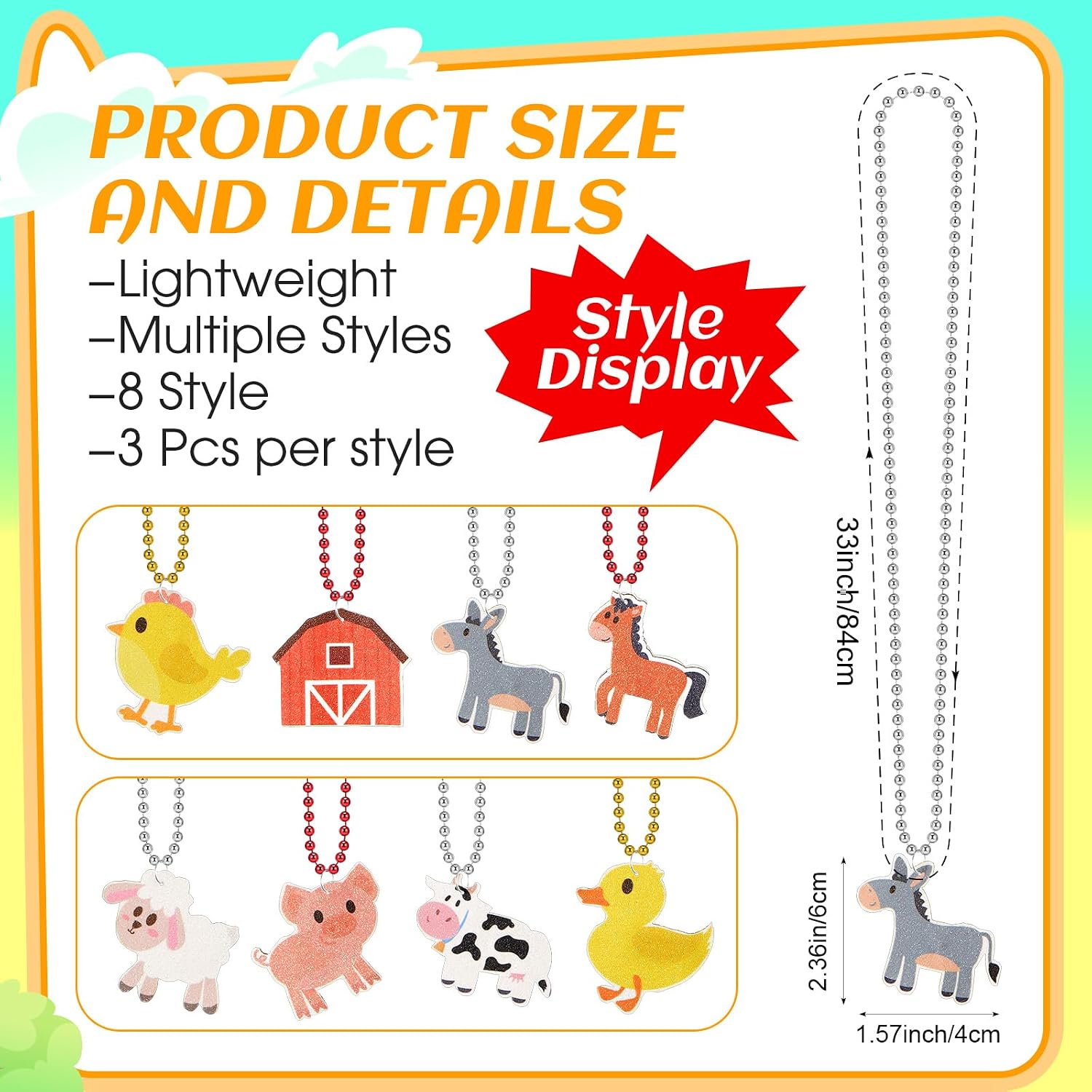 Liliaafar 24 Pack Farm Animal Beaded Necklaces with Felt Charms Barnyard Theme Birthday Party Favors Classroom Rewards and Baby Shower Decorations