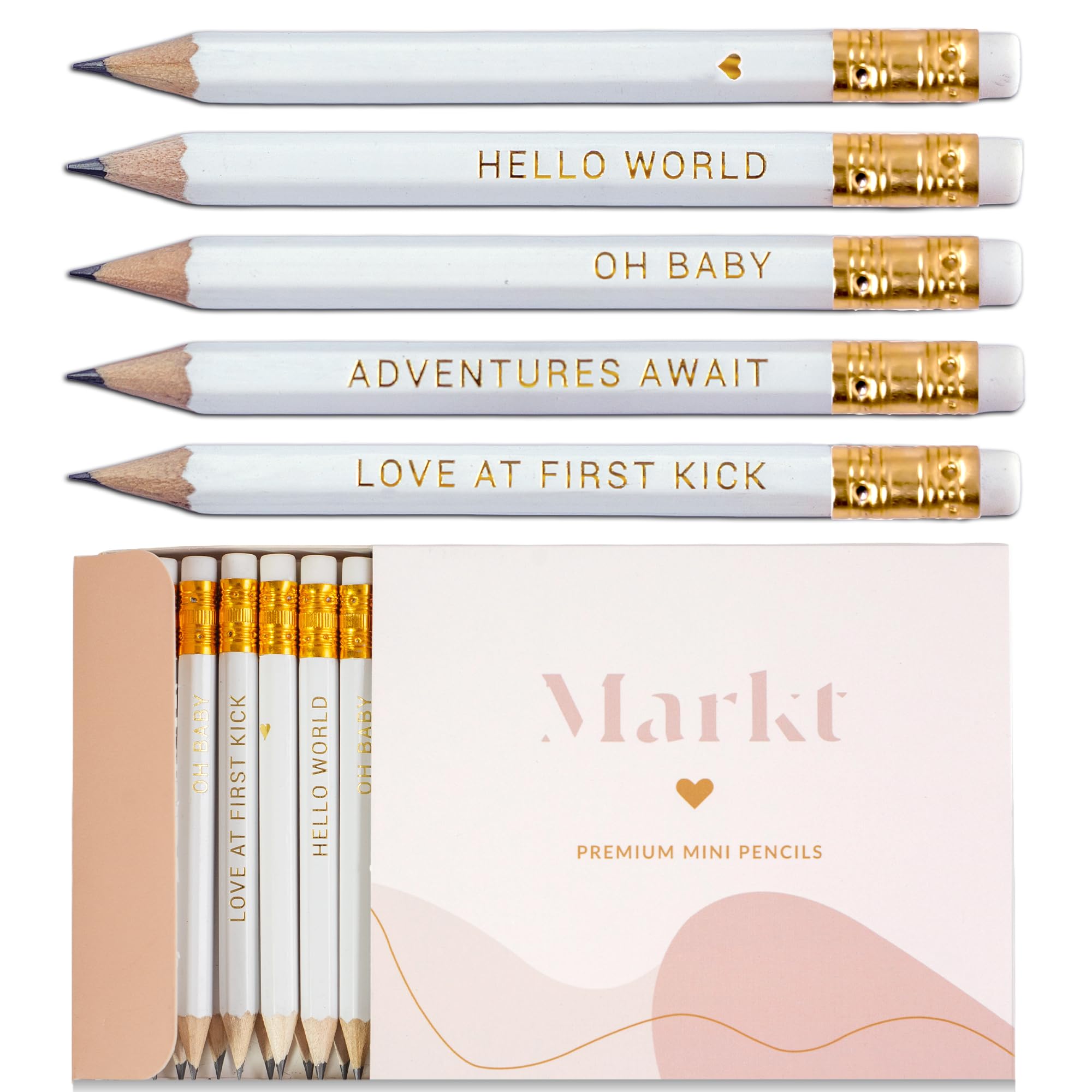 Markt Baby Shower Pencils For Baby Shower Games, Mini Pencils, Small Pencil Set (White)