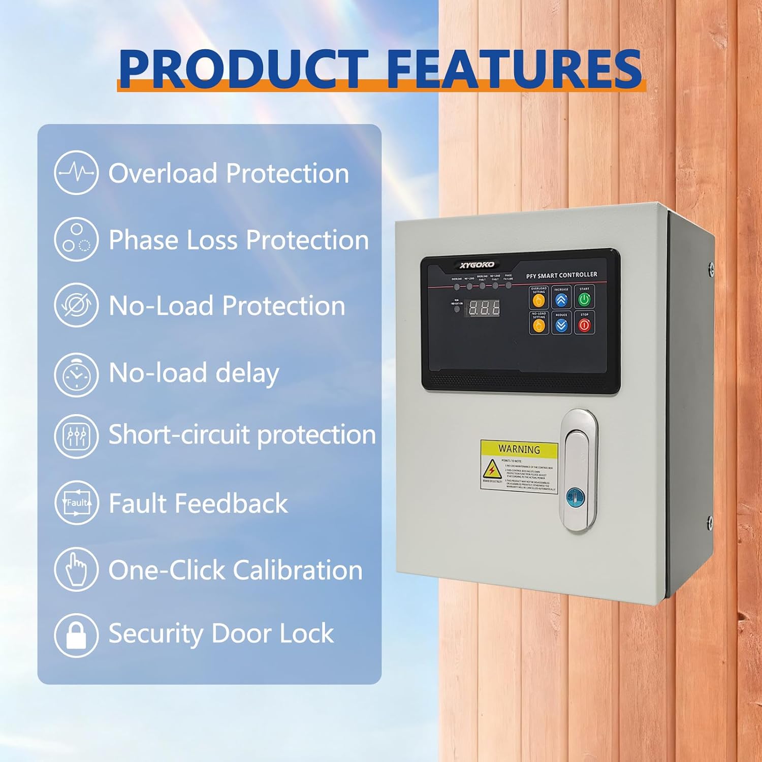 2 HP Well Pump Control Box, 208/240V Single Phase Three Wire System, With Contactors, Start/Stop Device with Float Switches, Submersible Well Safe and Reliable, One-Button Calibration Setup