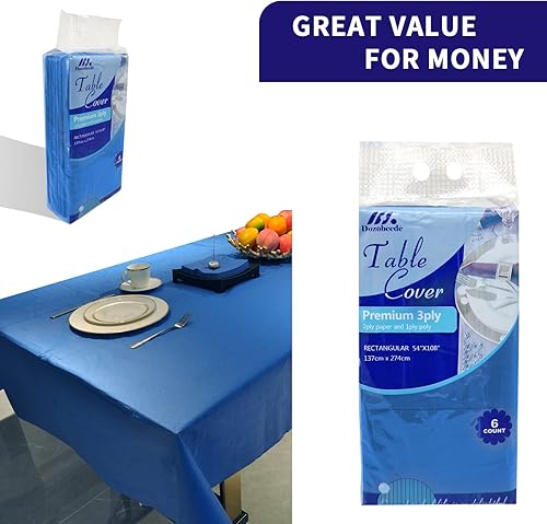 Miniatura 8 de Paquete de 6 manteles de papel, color rojo, paquete de 6 unidades, azul, papel de 3 capas y plástico, 54 x 108 pulgadas, mantel rectangular