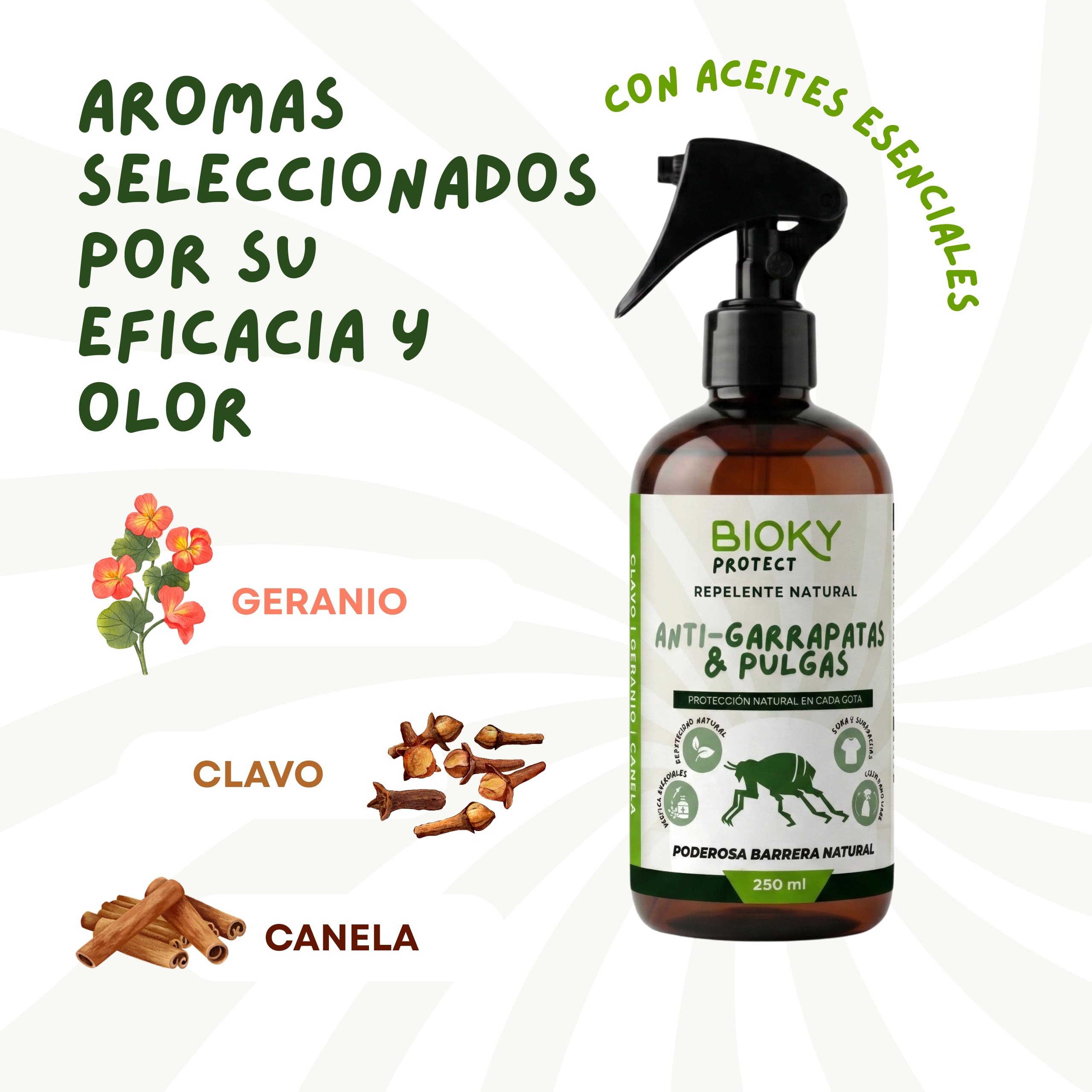 Protect Spray Garrapatas y Pulgas 250ml | Repelente ideal para Ropa, Casa, Camping, Excursiones | con Aceite de Geranio, Clavo y Canela | x10 veces Más Concentrado | No Mancha - 4