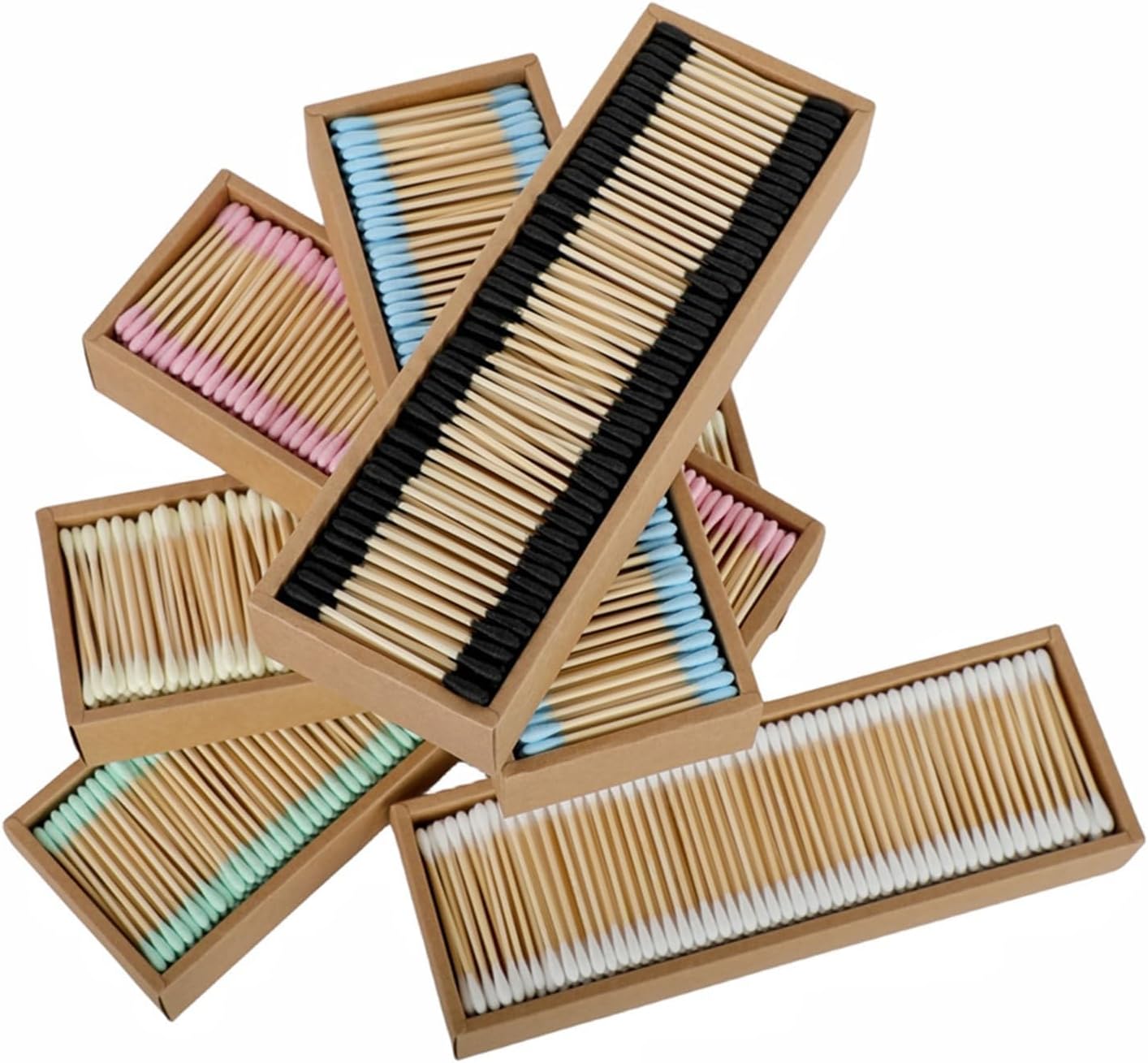 2000 PCs Premium Cotton Swabs Natural Cotton Buds Biodegradable Organic Double Tips for Ear Wax Removal (2000PCs,Mixed Colors)