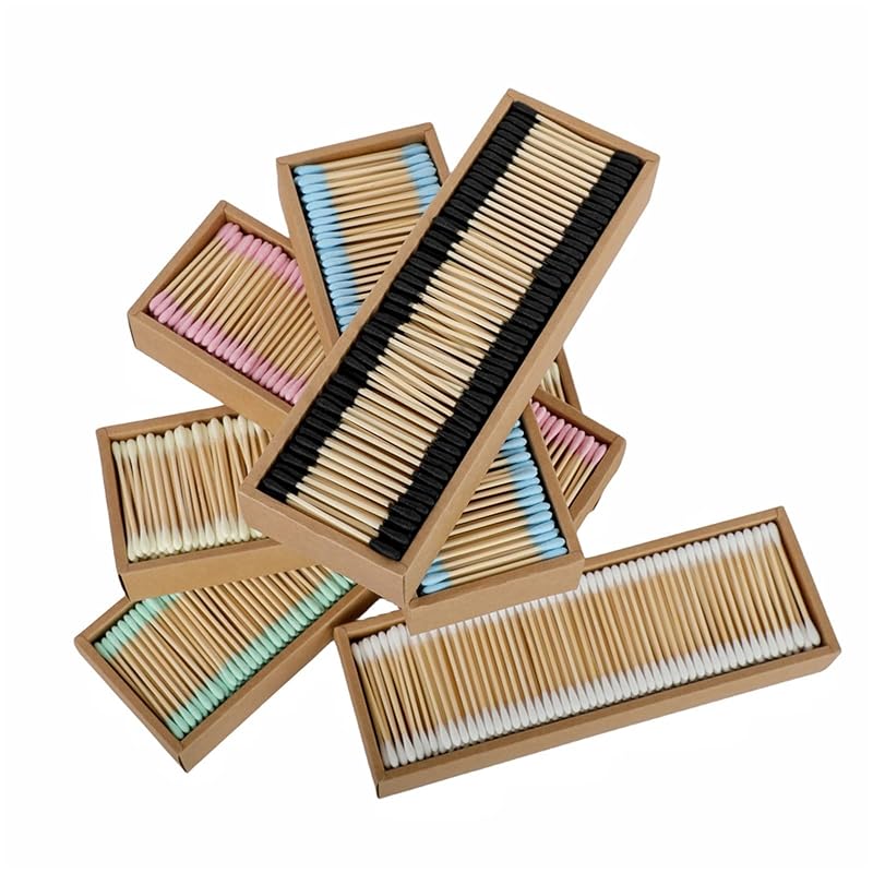 Hastes de Algodão FANPOI com Dupla Ponta, Caule de Bambu e Cores Rosa, Preta e Verde-clara, Pacote com 2000 Unidades