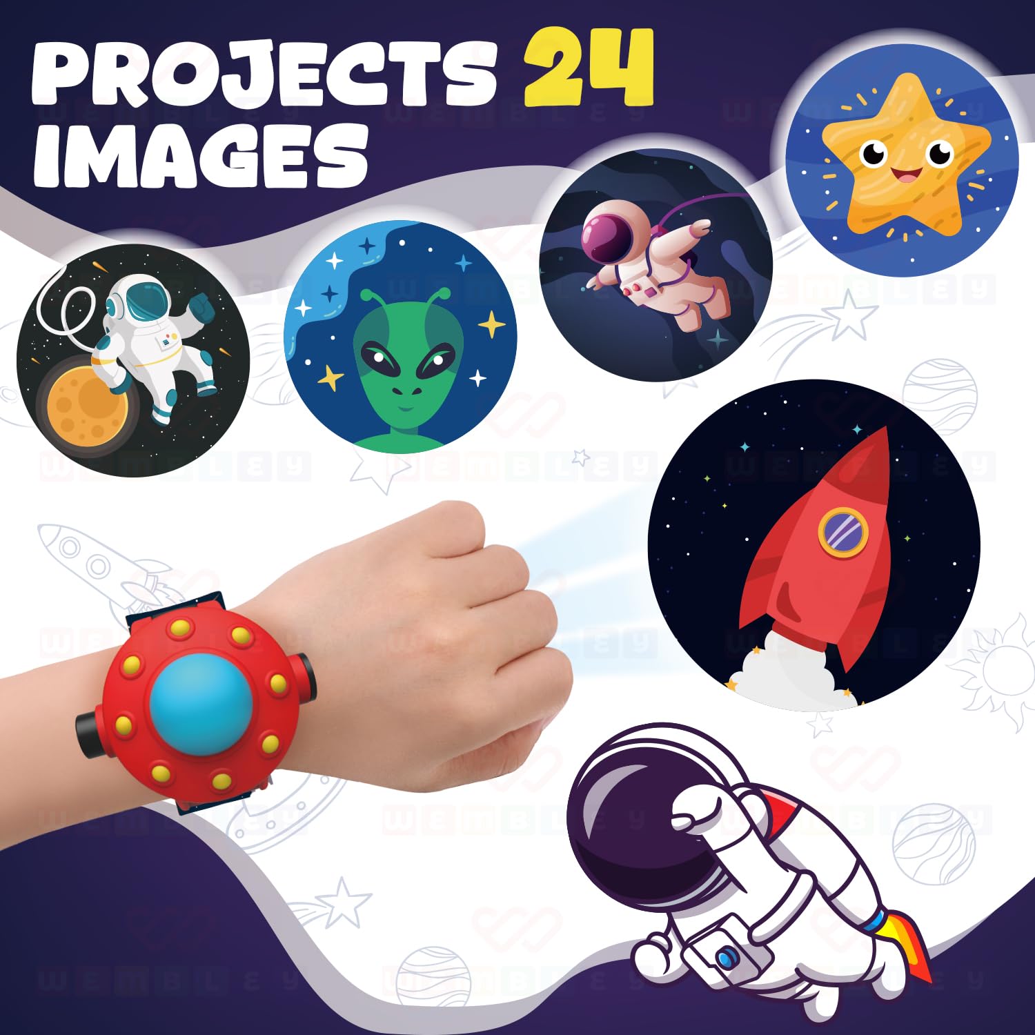 Wembley Digital Projector Watch for Kids| Sturdy & Practical Designed Wrist Watch| Soft, Flexible & Adjustable Strap| with Smart Time, Date & Month| Feature 24 Images- Space 2