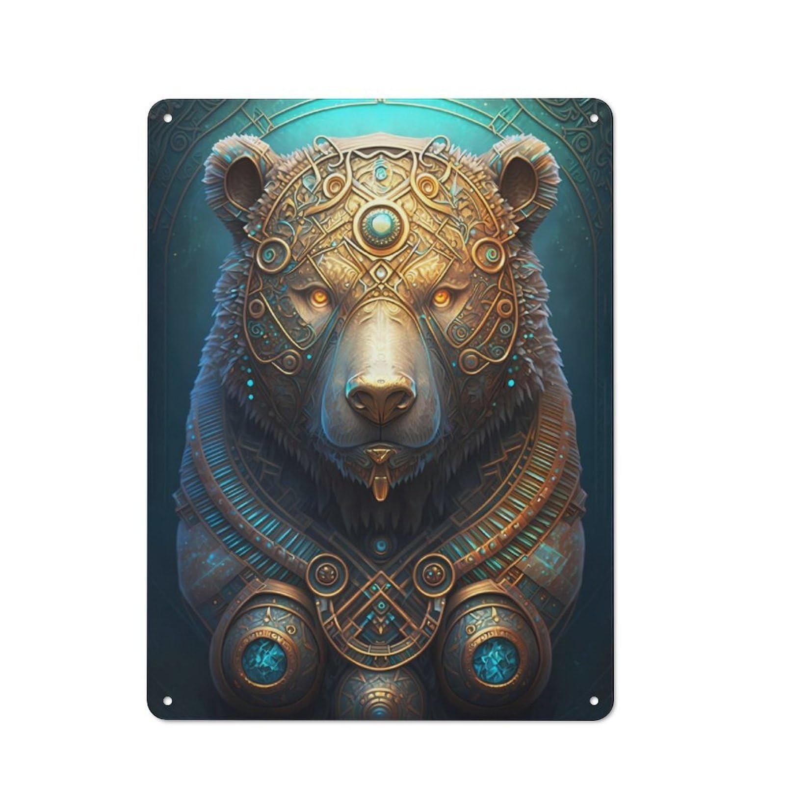 Junmoney Mystical Cosmic Bear Rustic Metal Sign 40X30cm Featuring For Living Room Wall, For Vintage Wall Decor Fans, For Metal Sign Collectors