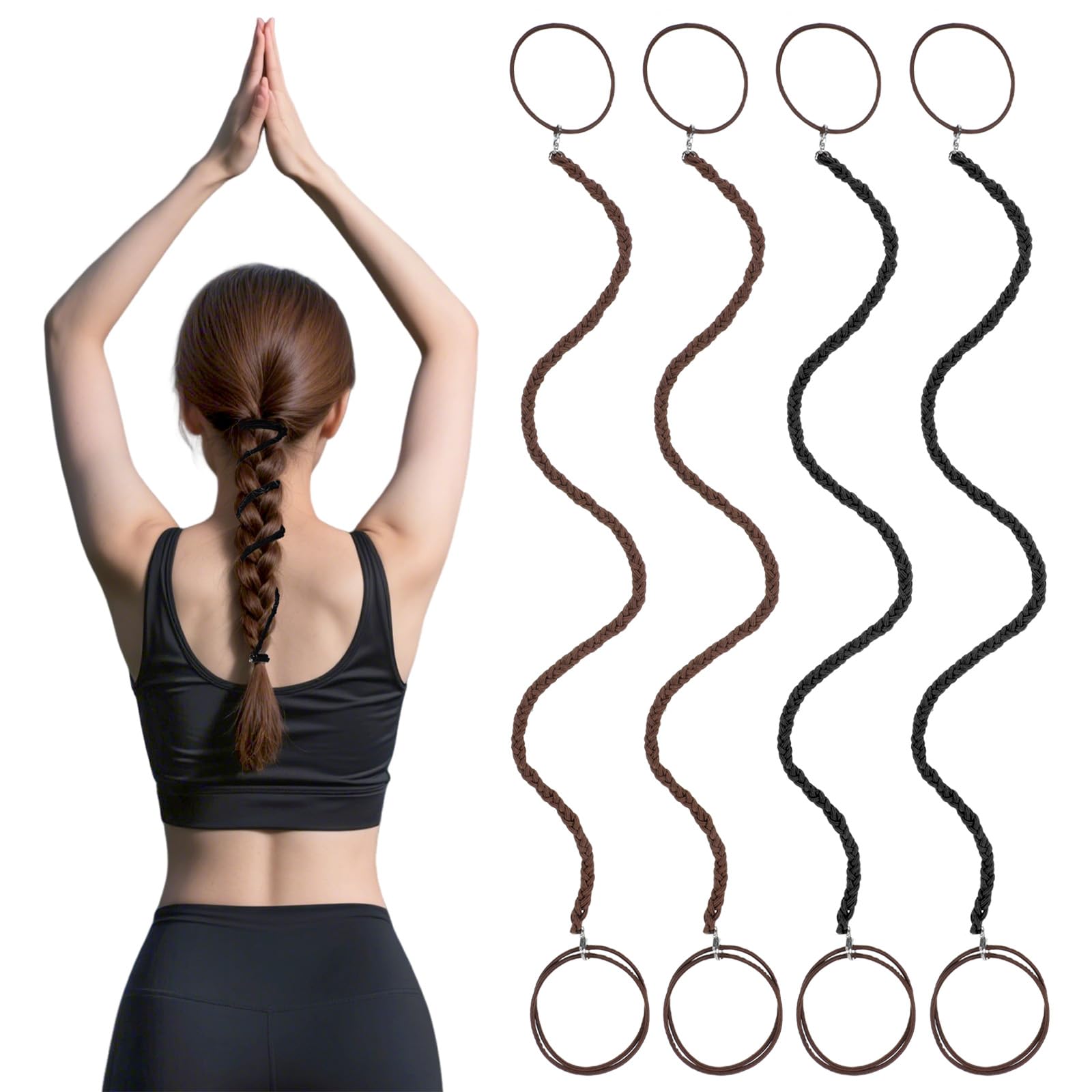 4 ligas para el cabello deportivas de 16 pulgadas para deportes, sin daños, elásticos en espiral, bandas elásticas trenzadas, sopo