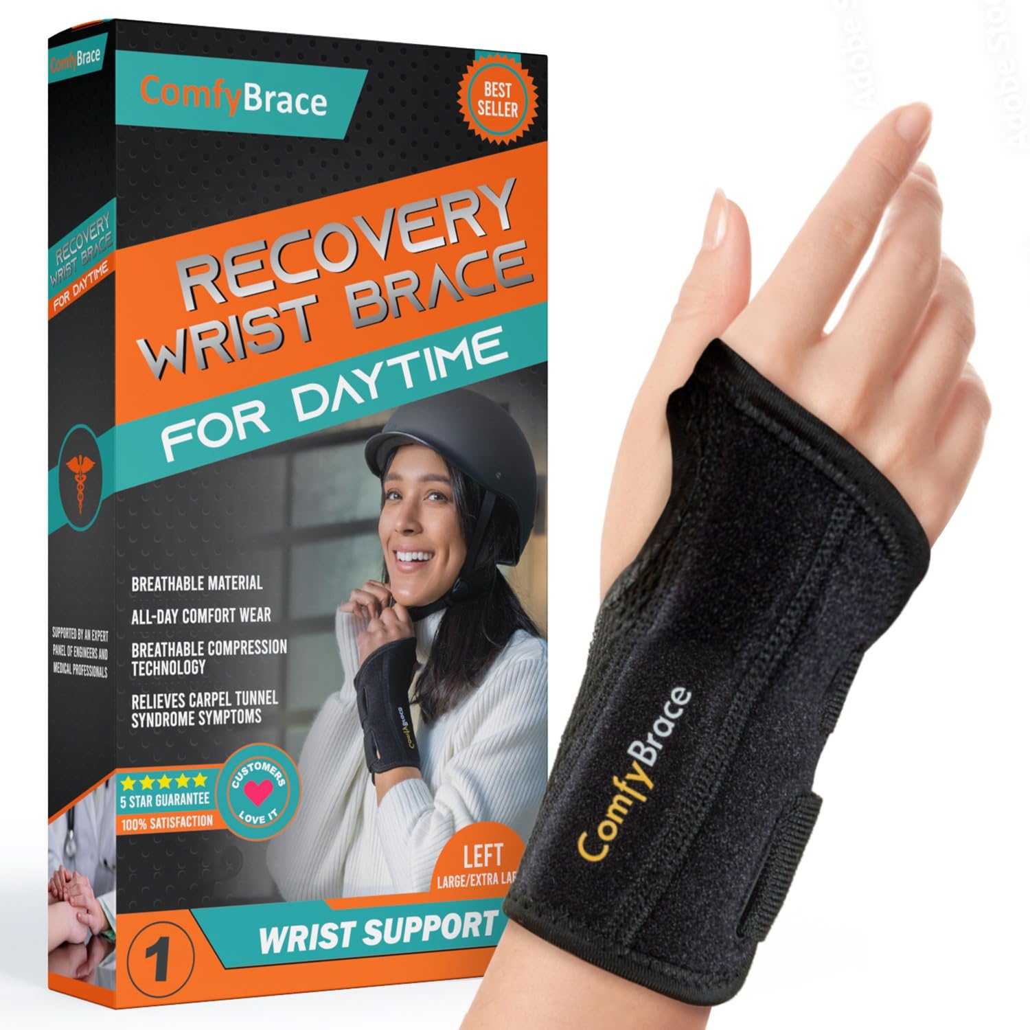 ComfyBrace Copper Infused Wrist Brace Hand Brace Wrist Support for Carpal Tunnel Syndrome Arthritis Tendonitis For Men and