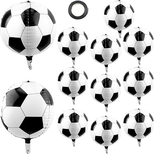 Paquete de 12 globos de bola de fútbol 4D de 22 pulgadas, globos de papel de aluminio para fútbol, globos de helio para fútbol, cumpleaños,