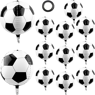 12 Pack 4D Soccer Ball Balloons 22 Inch Soccer Foil Balloons Soccer Helium Balloons for Soccer Birthday Themed World Cup Party Decorations