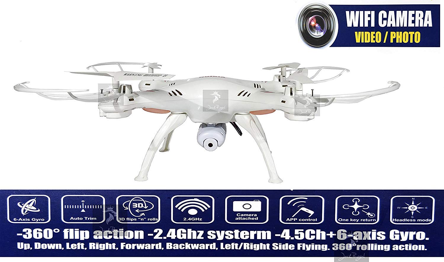 Jack Royal WiFi RC Drone with FPV Camera, Connect to Phone with The Help of APP, 6 Axis Quadcopter Drone